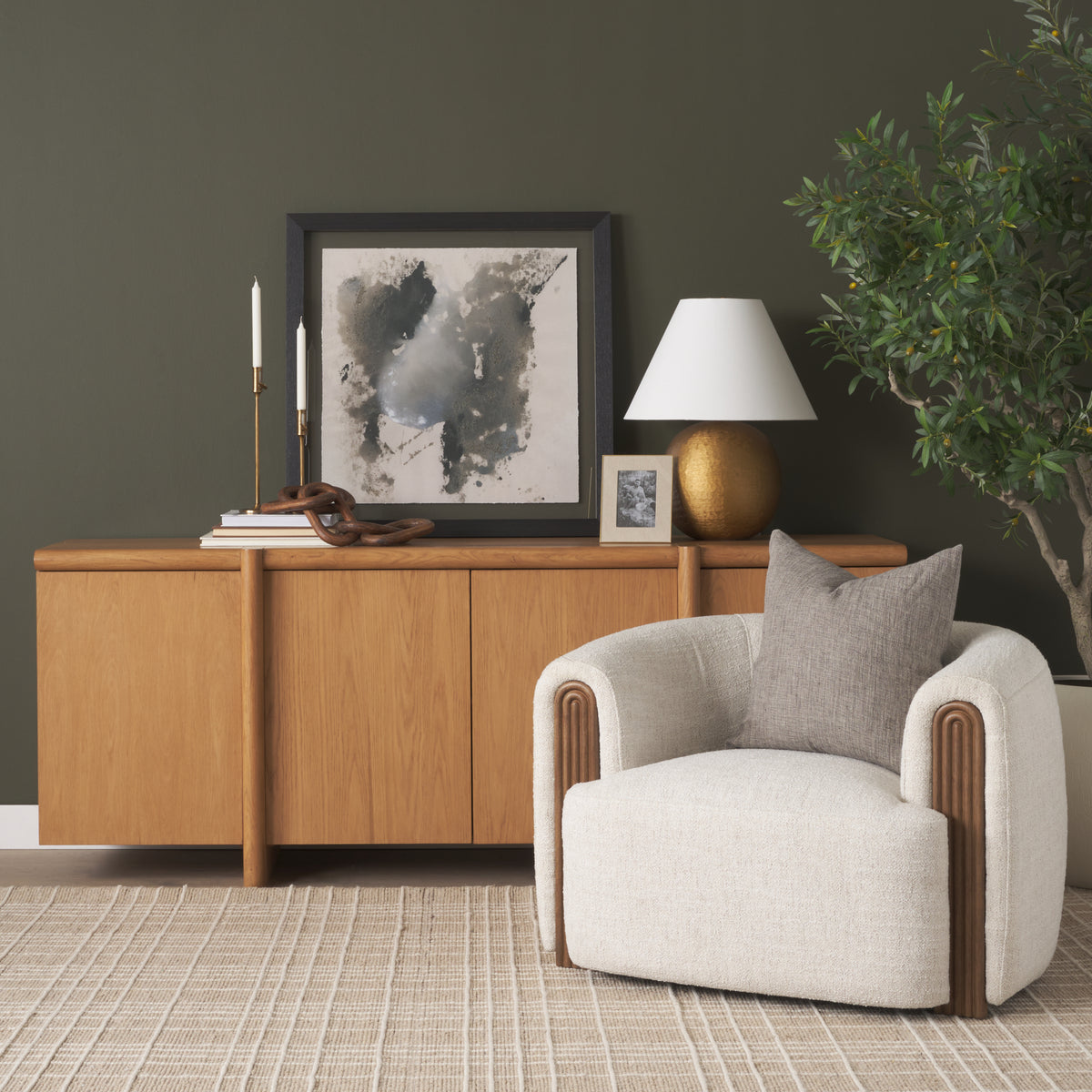 Kornelia Soft Oatmeal Fabric Barrel Accent Chair-Accent Chairs-DECOROLALA