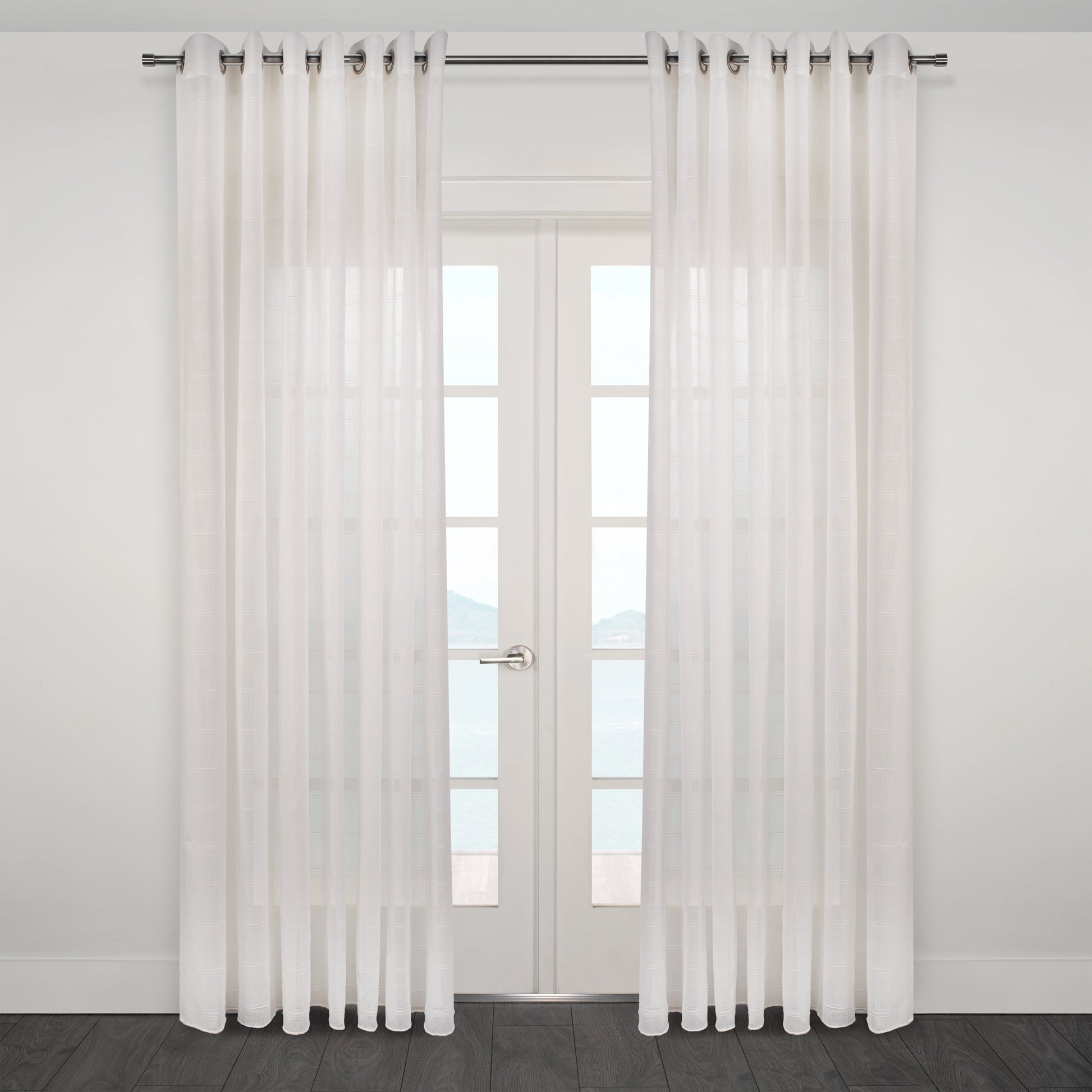 Kozani Jacquard Plaid Sheer Grommet Curtain-Curtains-DECOROLALA
