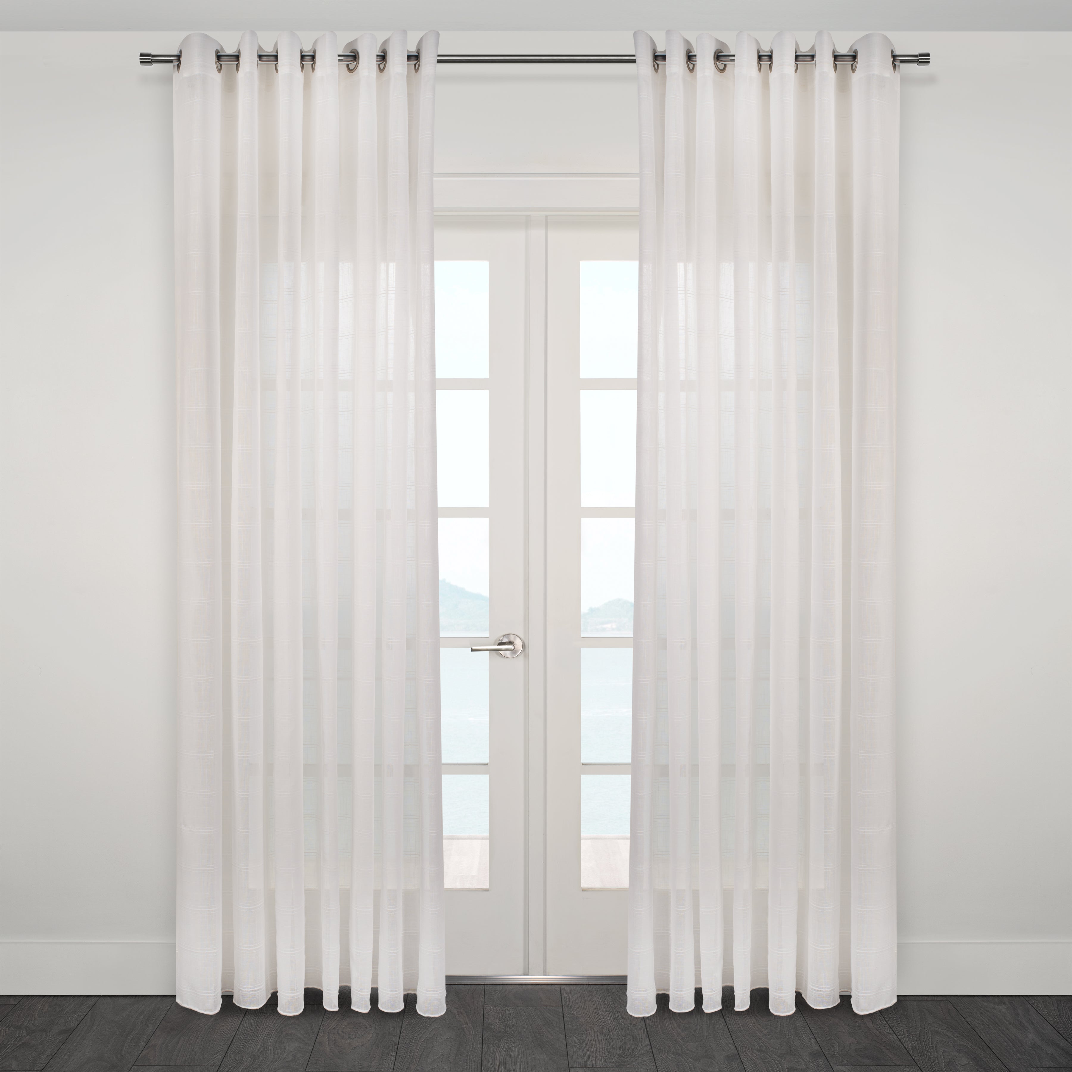 Kozani Jacquard Plaid Sheer Grommet Curtain-Curtains-DECOROLALA