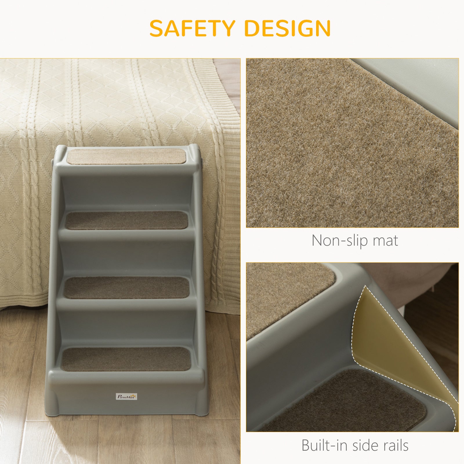 Escalier portable pour chien à 4 niveaux, marches pliables pour petits chiens, marches légères pour chat, avec tapis doux antidérapants, pour lit haut et canapé, gris