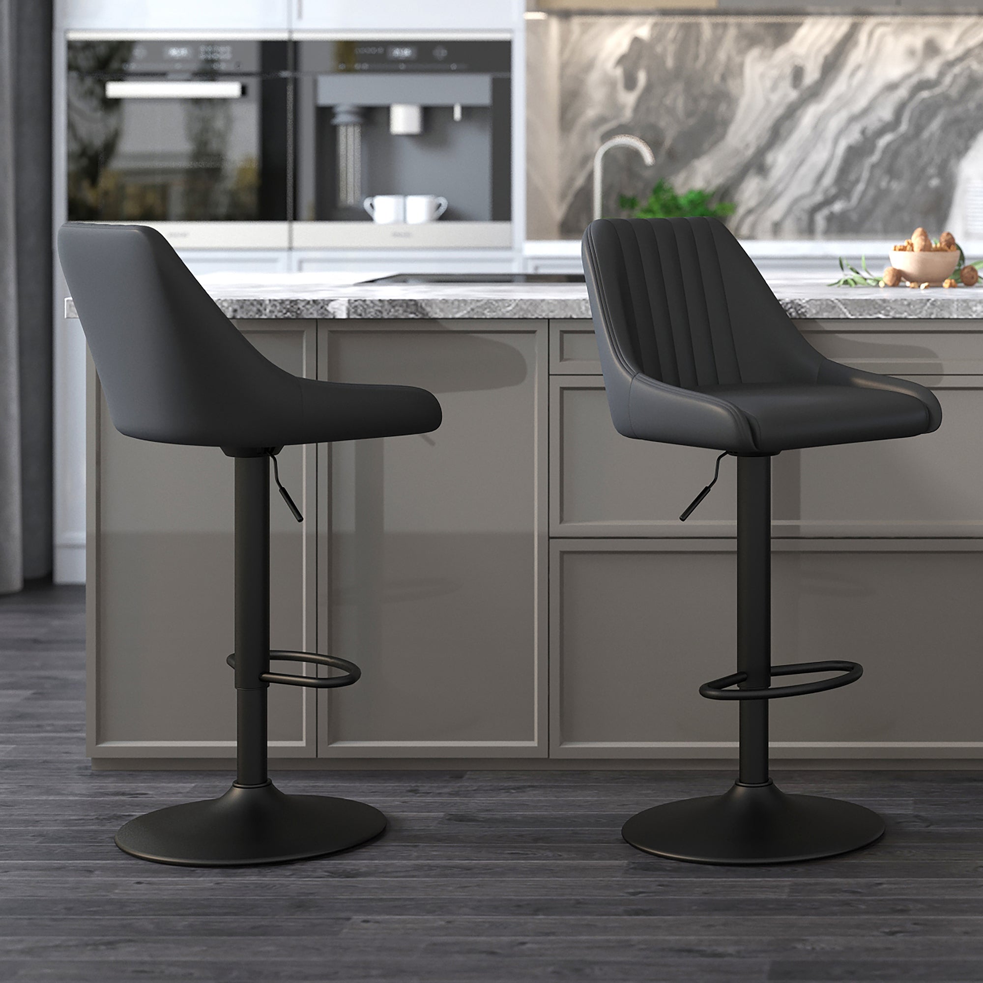 Kron-Air Lift Stool - Black PU Leather Adjustable Height-DECOROLALA