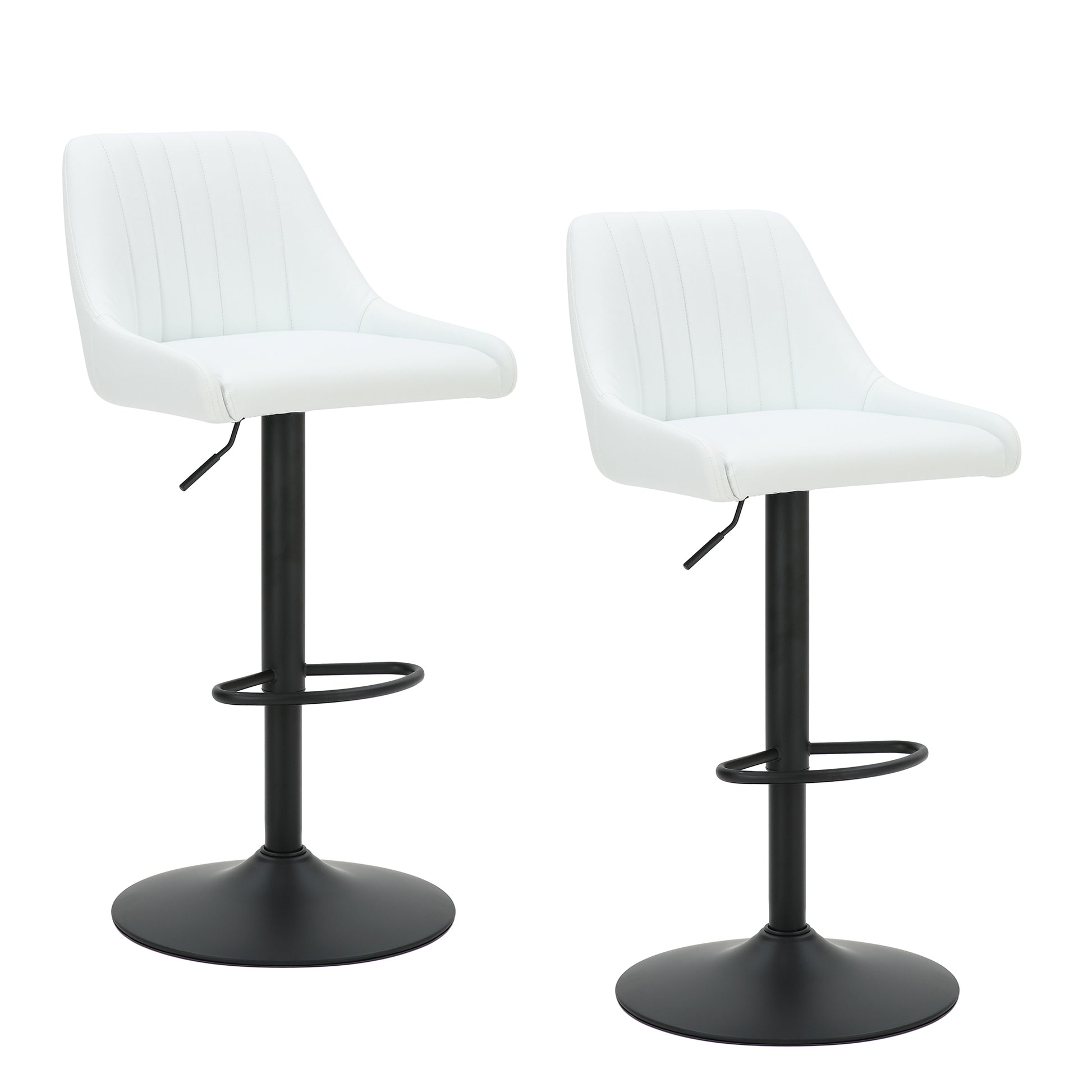 Kron-Air Lift Stool - White PU Leather Winged Back Stool-DECOROLALA