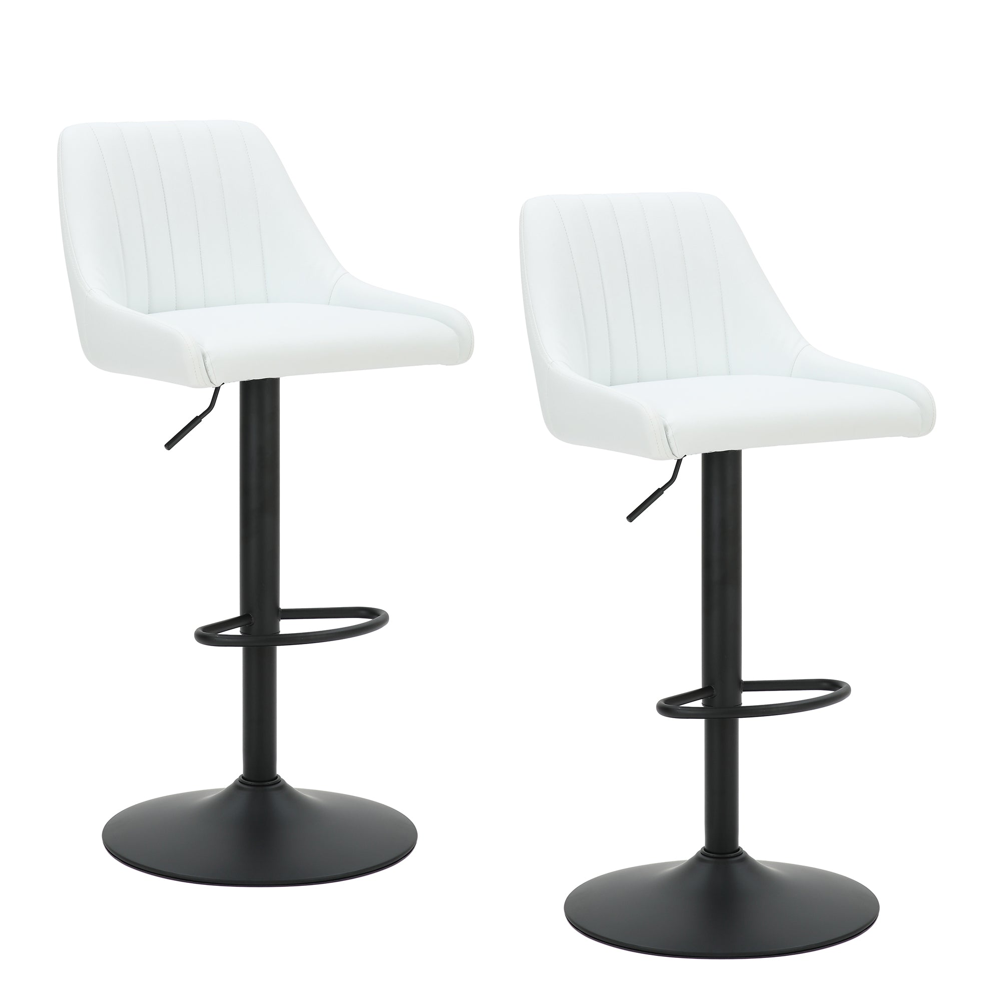 Kron-Air Lift Stool - White PU Leather Winged Back Stool-DECOROLALA