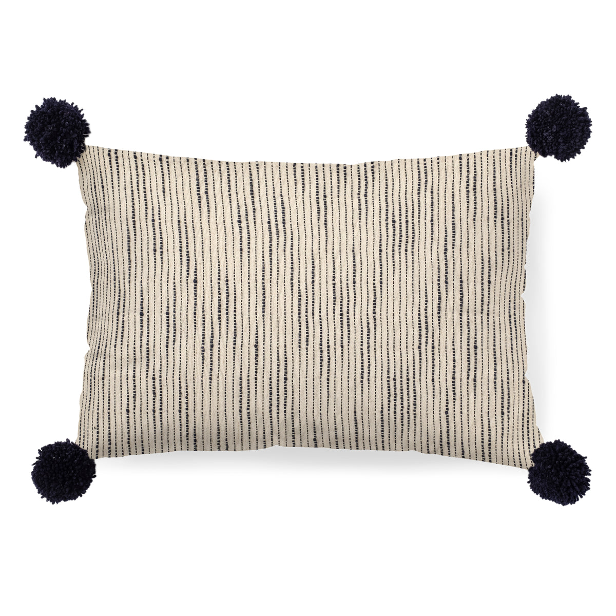 Krystal 13x21 Cream/Blue Pom Pom Pillow Cover-Decorative Pillows-DECOROLALA