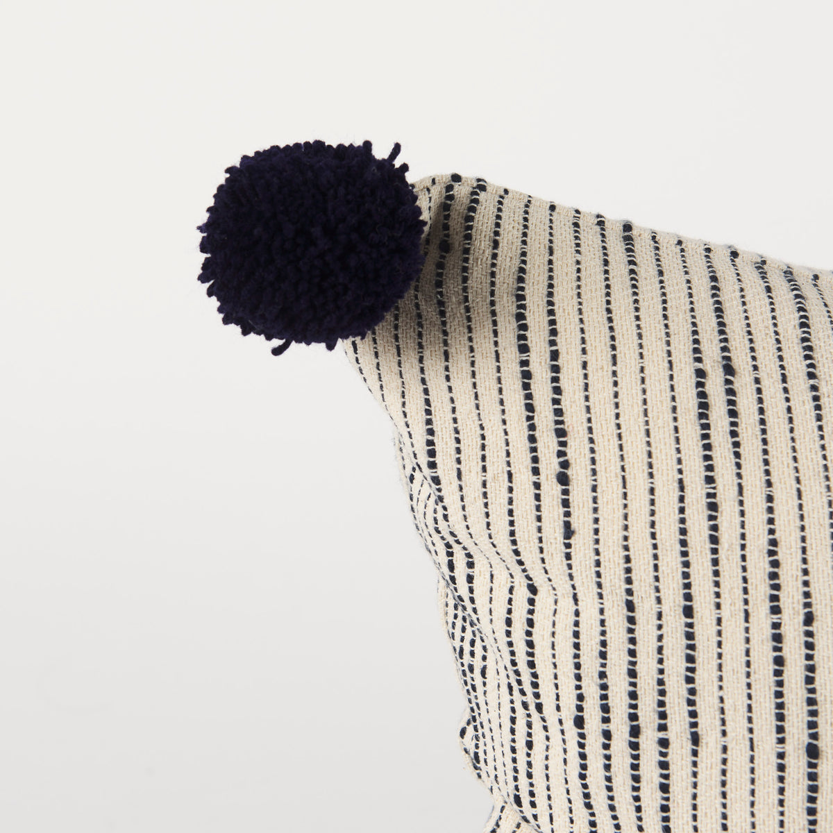 Krystal Cream and Blue Pom Pom Pillow Cover (min order qty 2)-Decorative Pillows-DECOROLALA