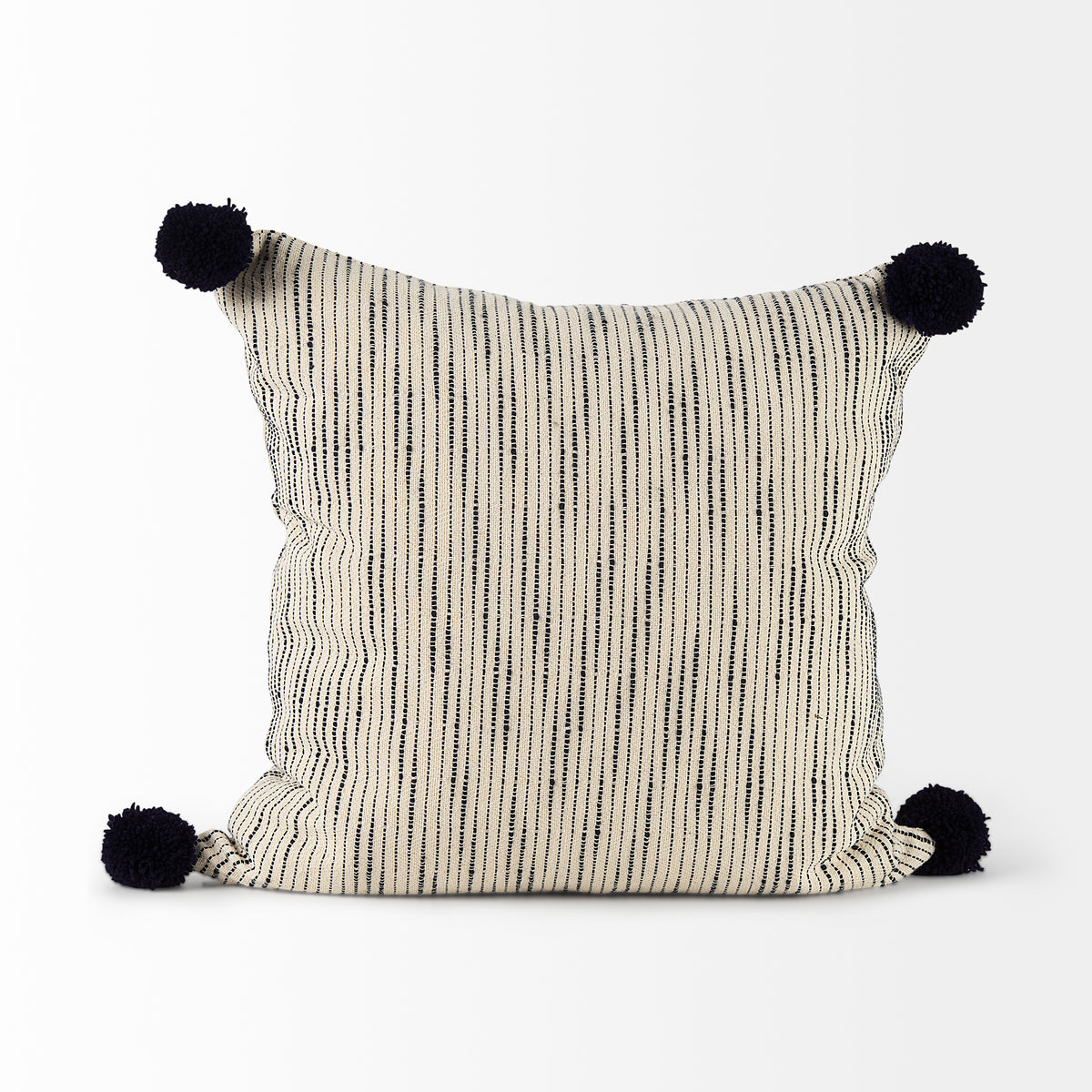 Krystal Cream/Black Pom Pom Pillow with Filler (min order qty 2)-Decorative Pillows-DECOROLALA