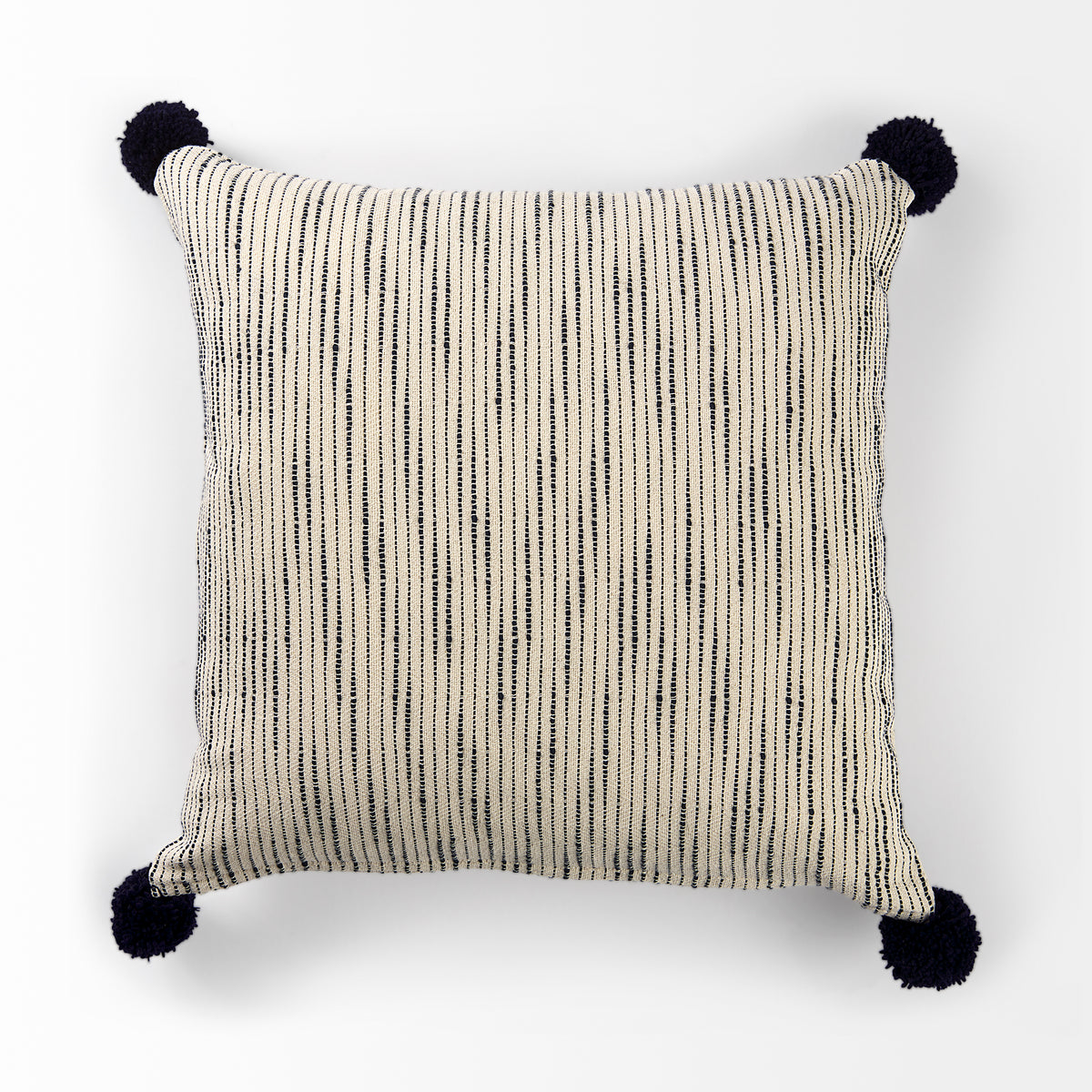 Krystal Cream/Black Pom Pom Pillow with Filler (min order qty 2)-Decorative Pillows-DECOROLALA