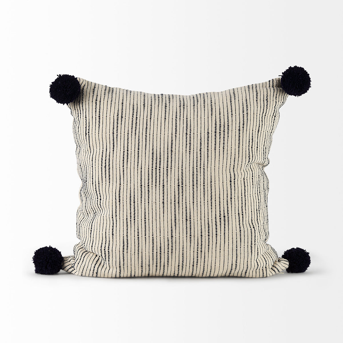 Krystal Pom Pom Pillow Cover - Cream/Blue (min order qty 2)-Decorative Pillows-DECOROLALA