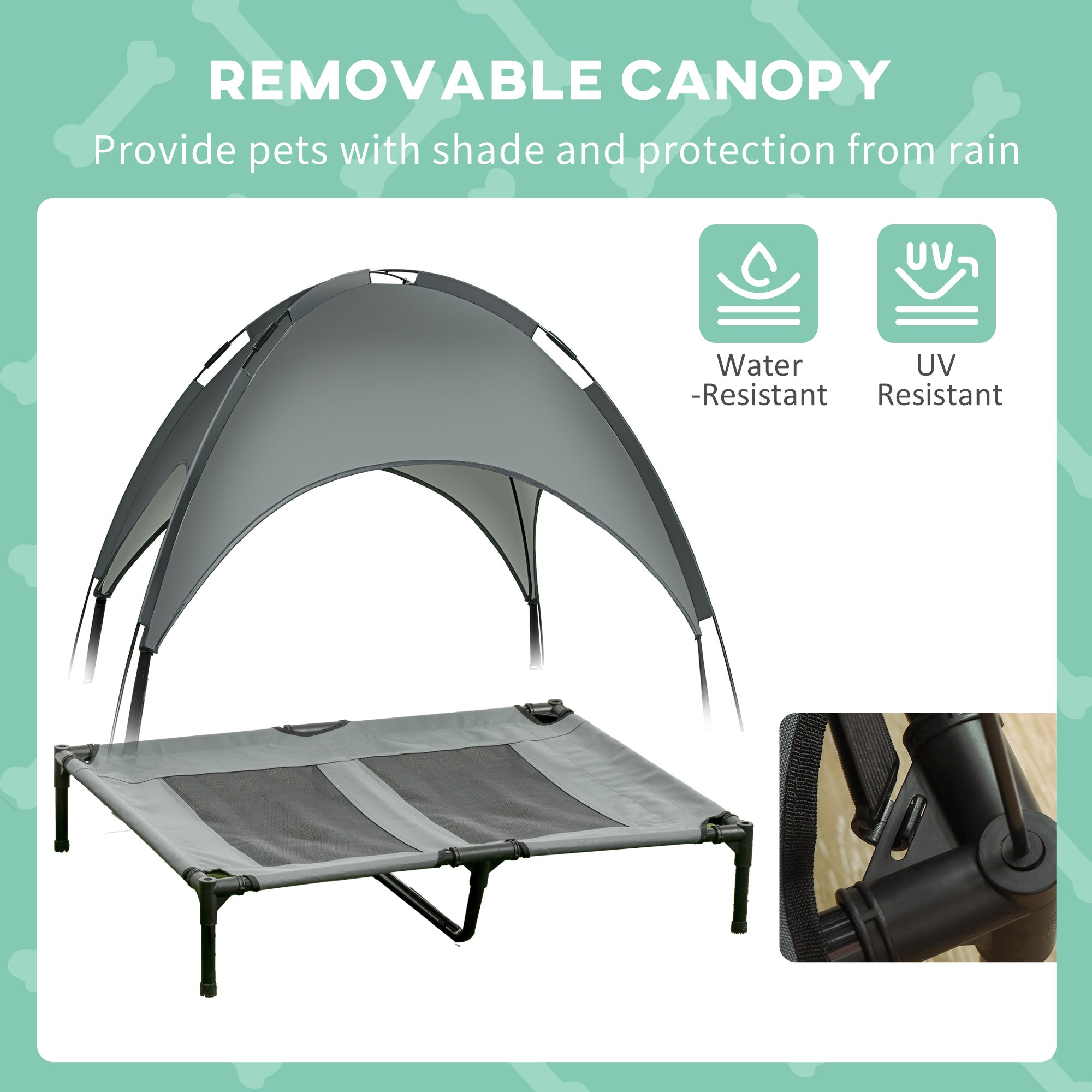 Grand lit surélevé pour chien 6.2" L X 29.9" W 36.2" H, pliable, avec auvent, pour chat et chien, adapté à l’extérieur, avec sac de transport, gris