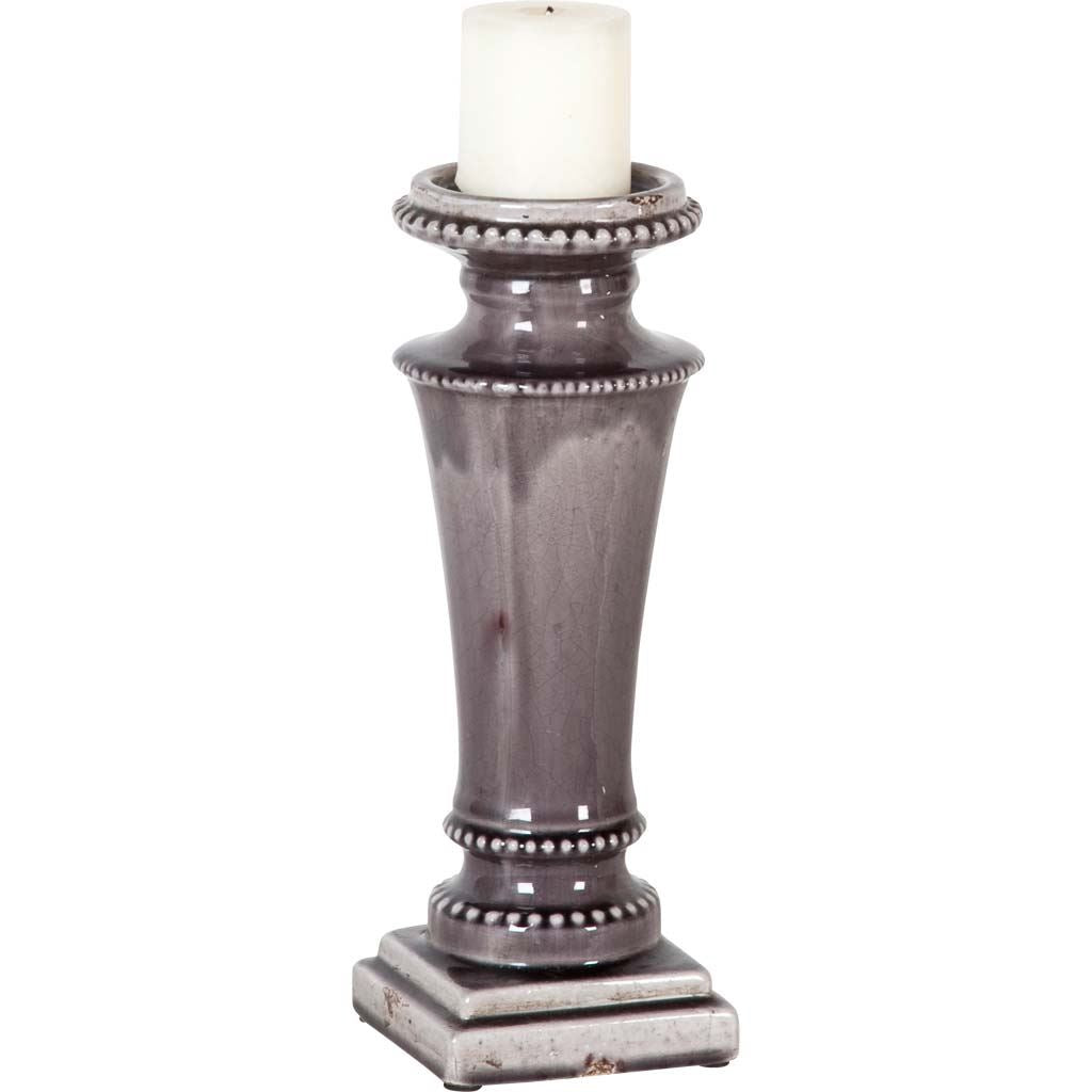 Kusma Small Gray Gloss Ceramic Table Candle Holder-Candle Holders-DECOROLALA