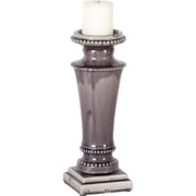 Kusma Small Gray Gloss Ceramic Table Candle Holder-Table Candle Holders-DECOROLALA