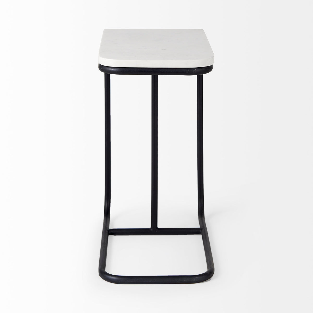 Kyra 12.0L x 20.0W x 23.0H White Marble Top W/Black Iron Frame C-Shaped End and Side Table-End and Side Tables-DECOROLALA