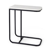Kyra 12.0L x 20.0W x 23.0H White Marble Top W/Black Iron Frame C-Shaped End and Side Table-End and Side Tables-DECOROLALA