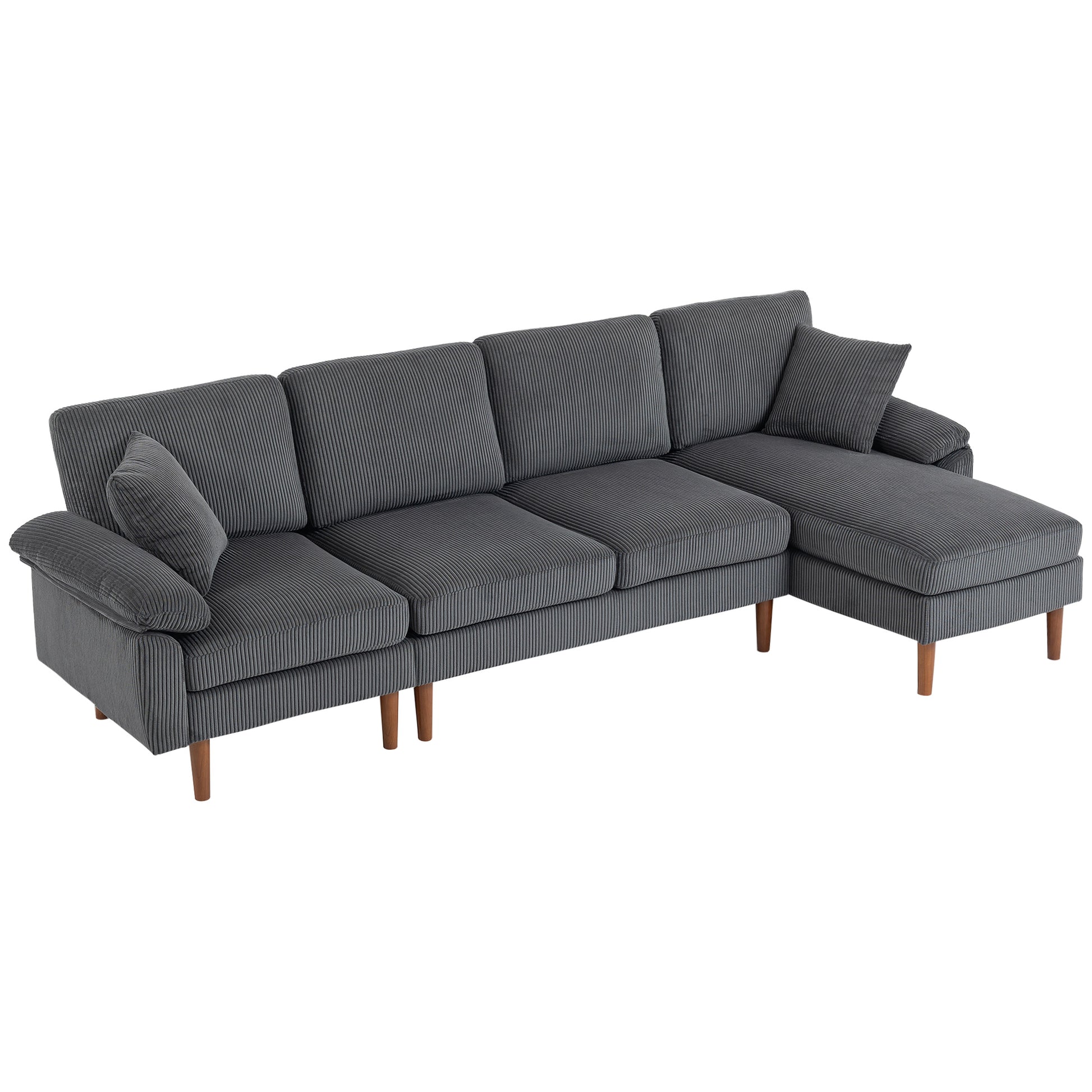 L-Shape Sectional Sofa Corduroy Dark Grey 111"-DECOROLALA