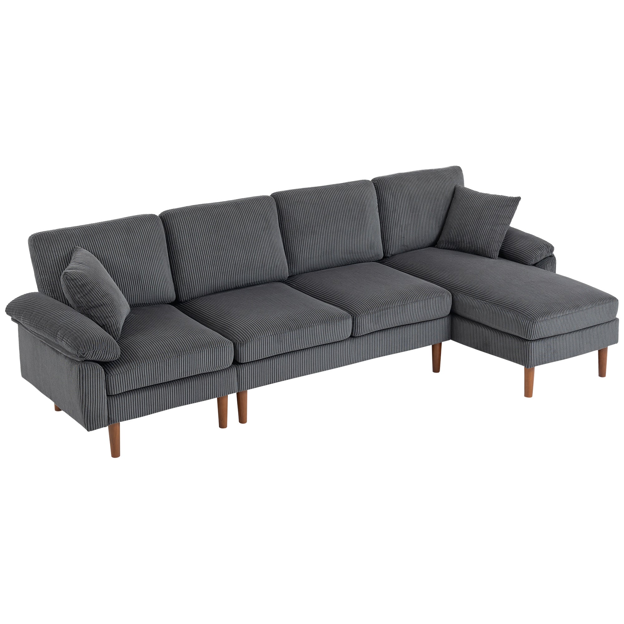 L-Shape Sectional Sofa Corduroy Dark Grey 111"-DECOROLALA