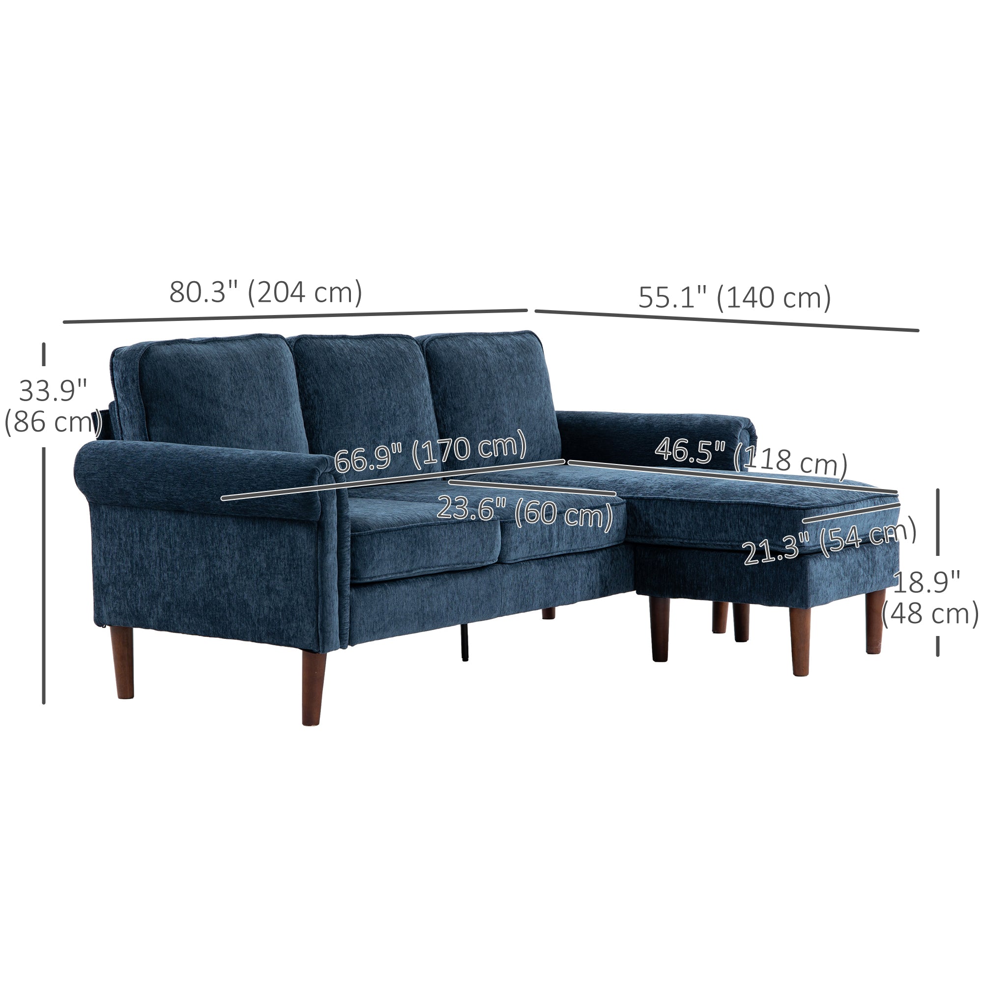 L Shape Sectional Sofa - Dark Blue Changeable Chaise-DECOROLALA