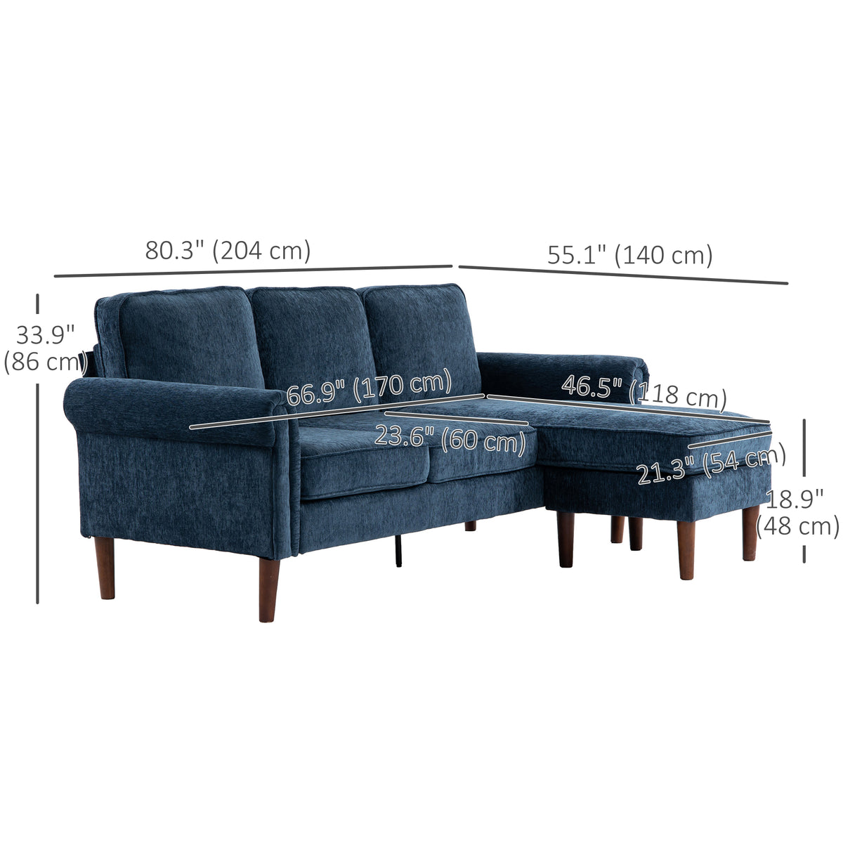 L Shape Sectional Sofa - Dark Blue Changeable Chaise-DECOROLALA