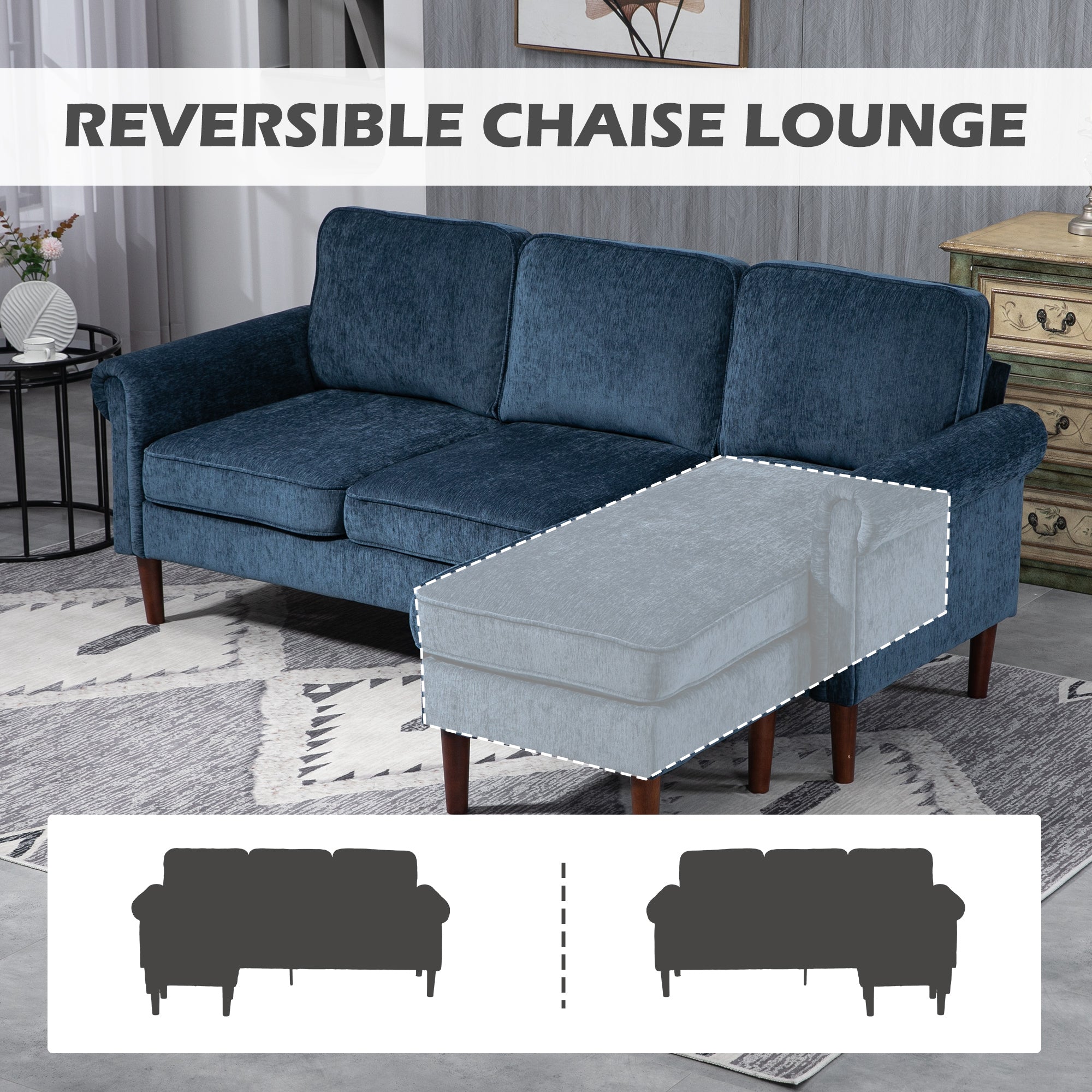 L Shape Sectional Sofa - Dark Blue Changeable Chaise-DECOROLALA