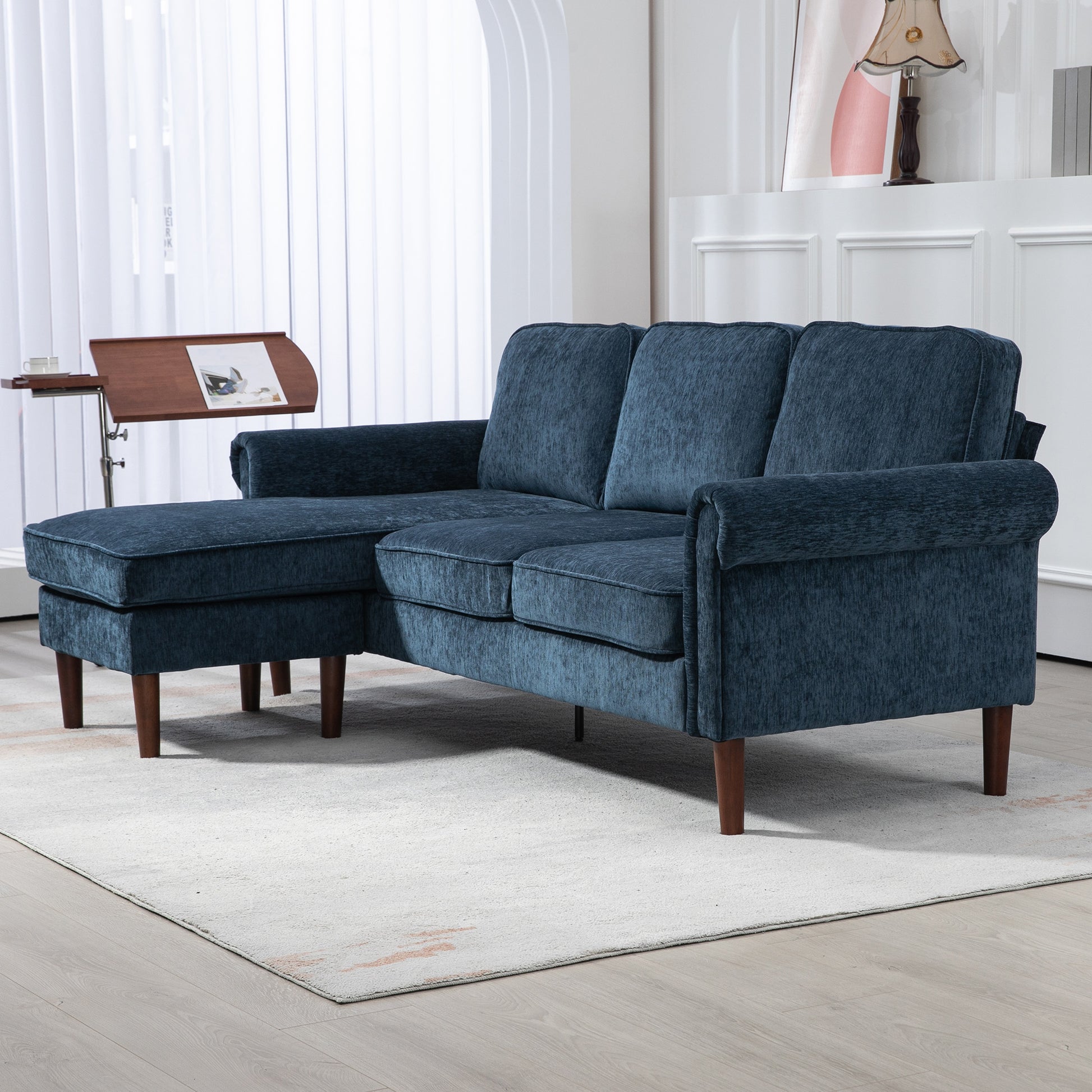 L Shape Sectional Sofa - Dark Blue Changeable Chaise-DECOROLALA
