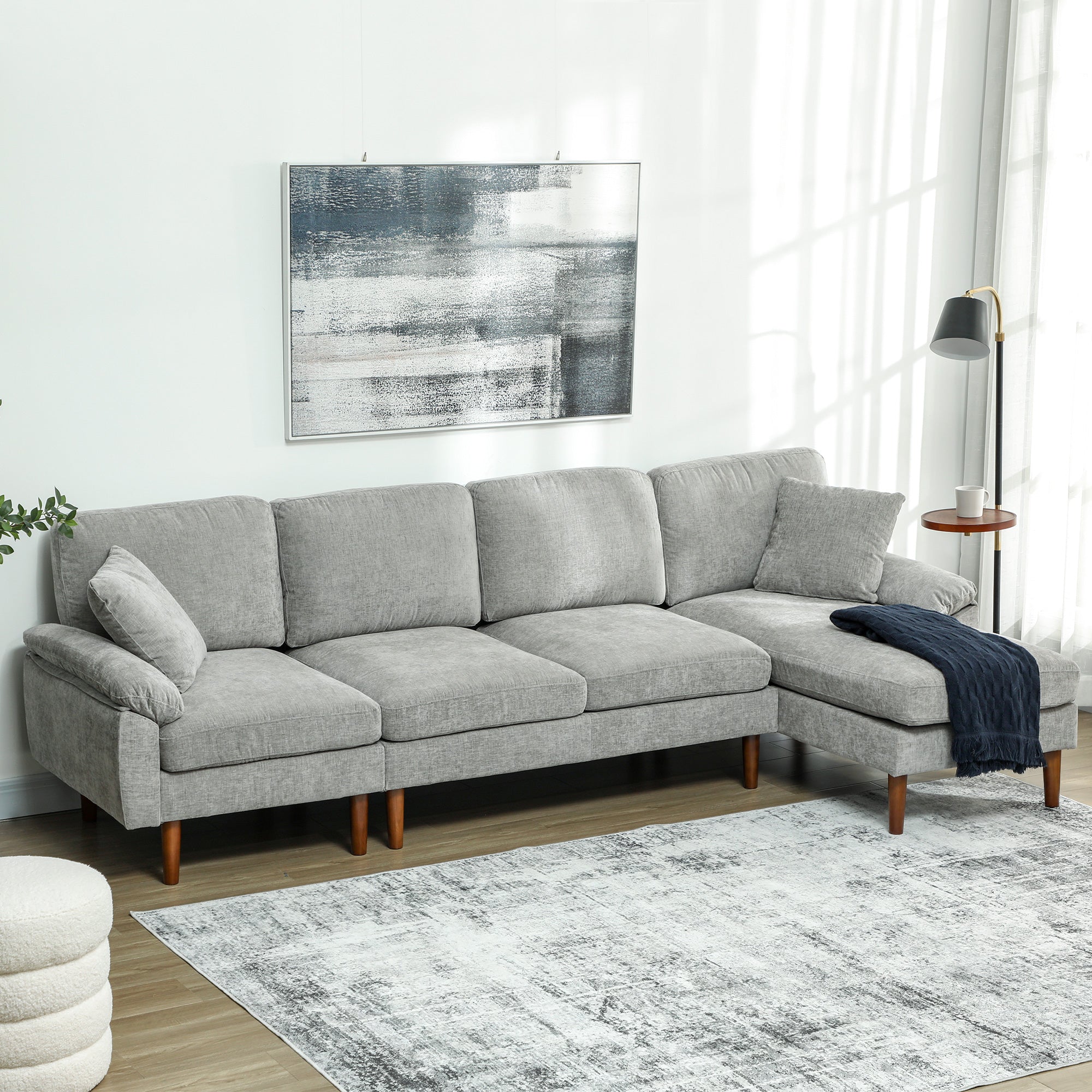 L-Shape Sofa Grey Linen Chaise Lounge Sectional-DECOROLALA