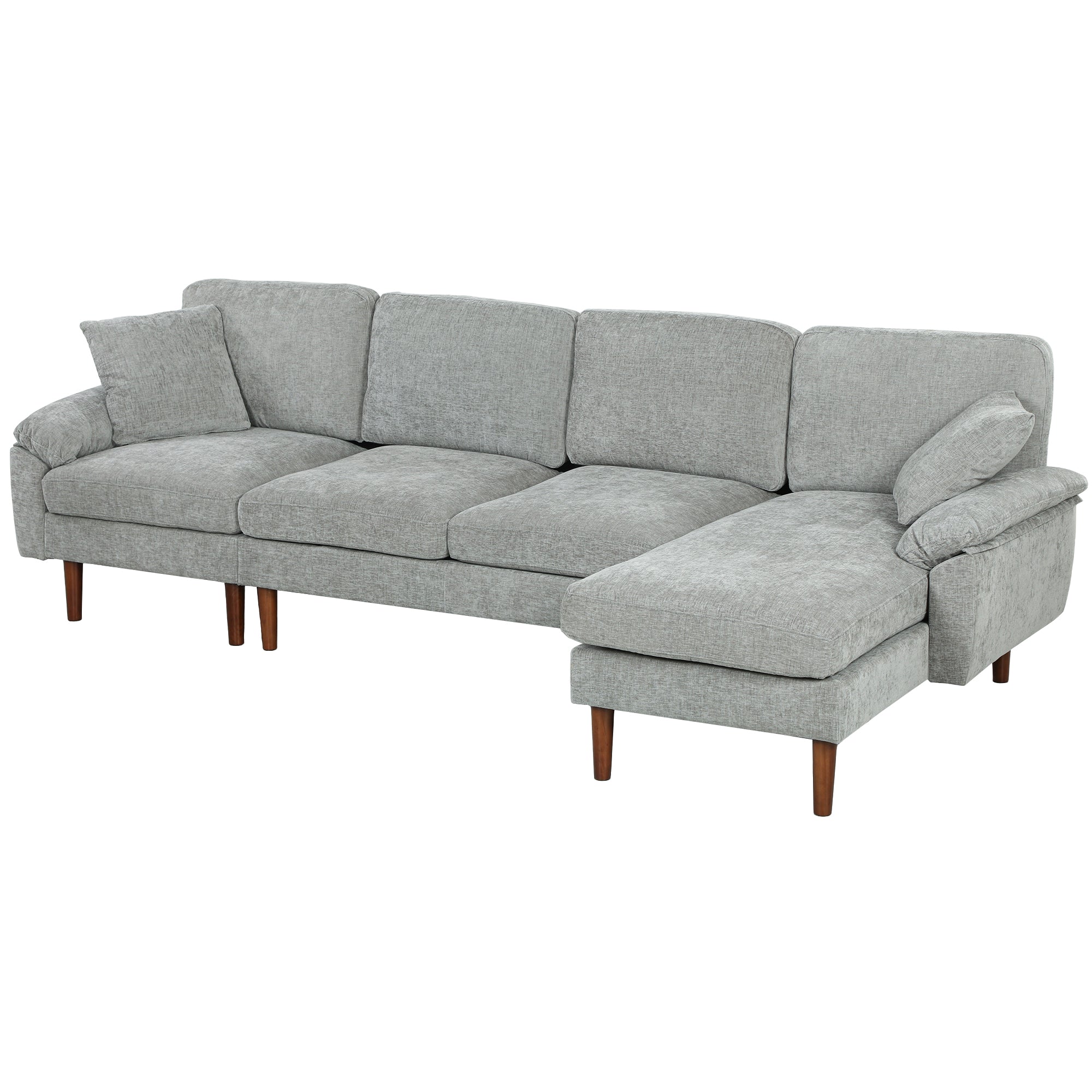 L-Shape Sofa Grey Linen Chaise Lounge Sectional-DECOROLALA