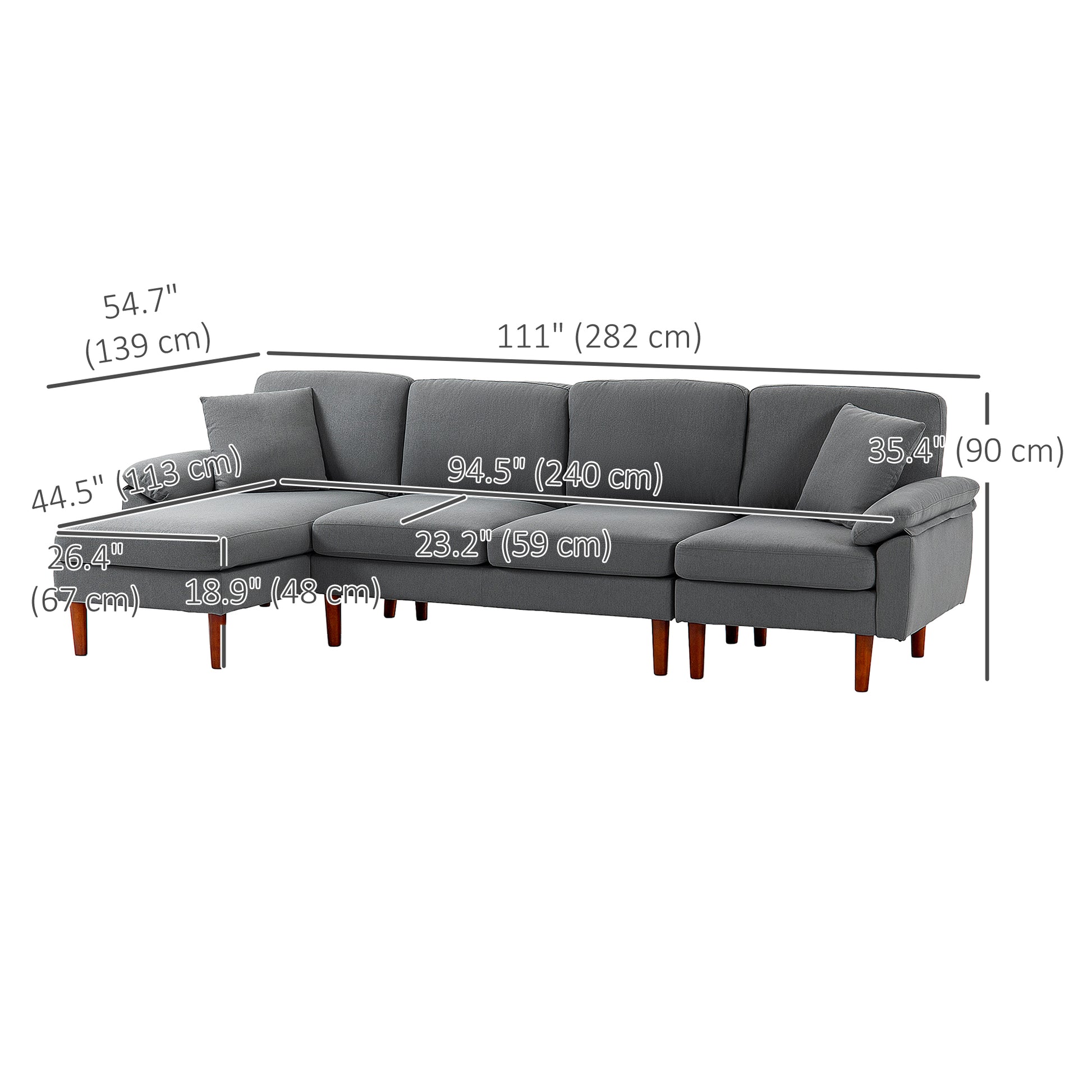 L-Shape Sofa Modern Sectional Dark Grey - Reversible-DECOROLALA