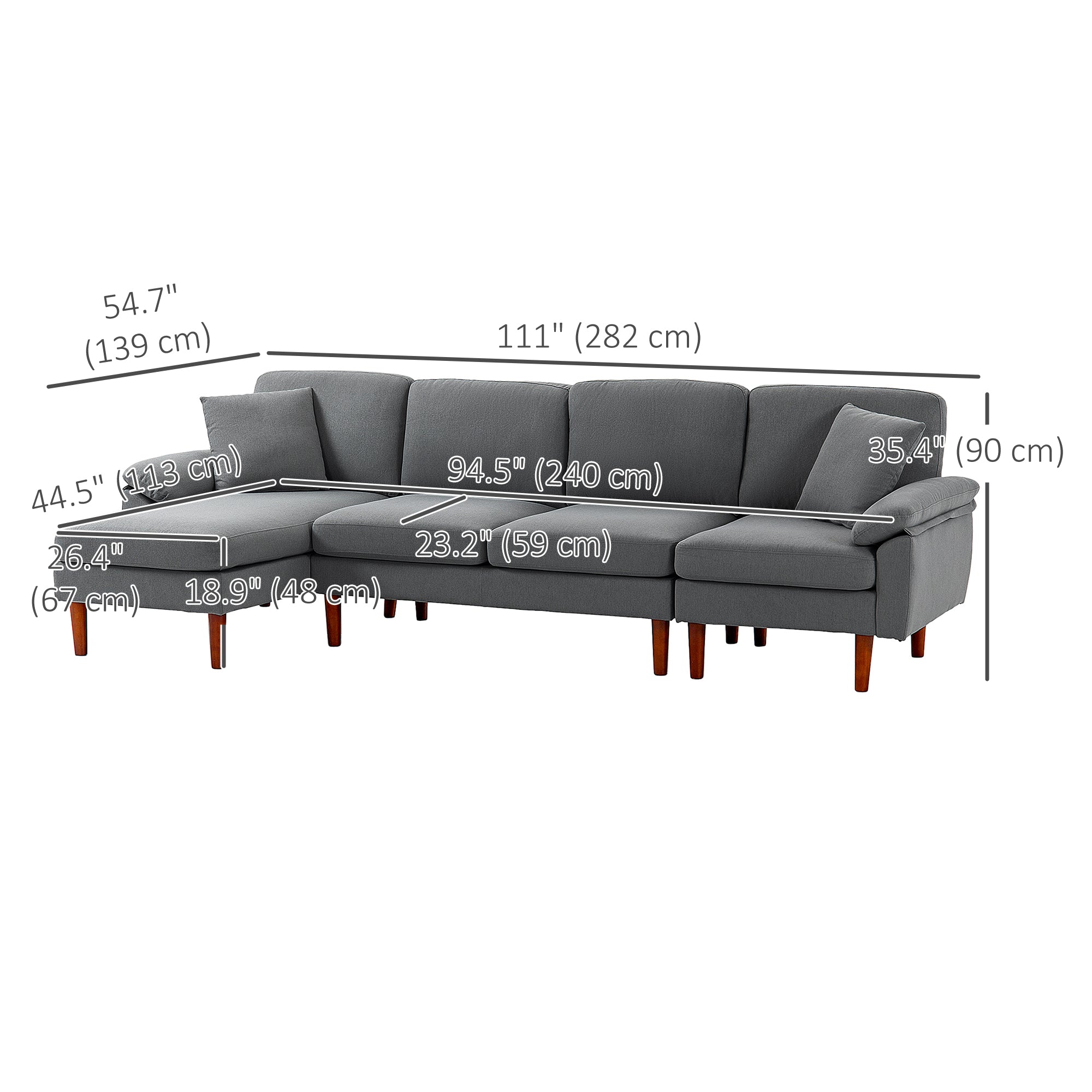 L-Shape Sofa Modern Sectional Dark Grey - Reversible-DECOROLALA