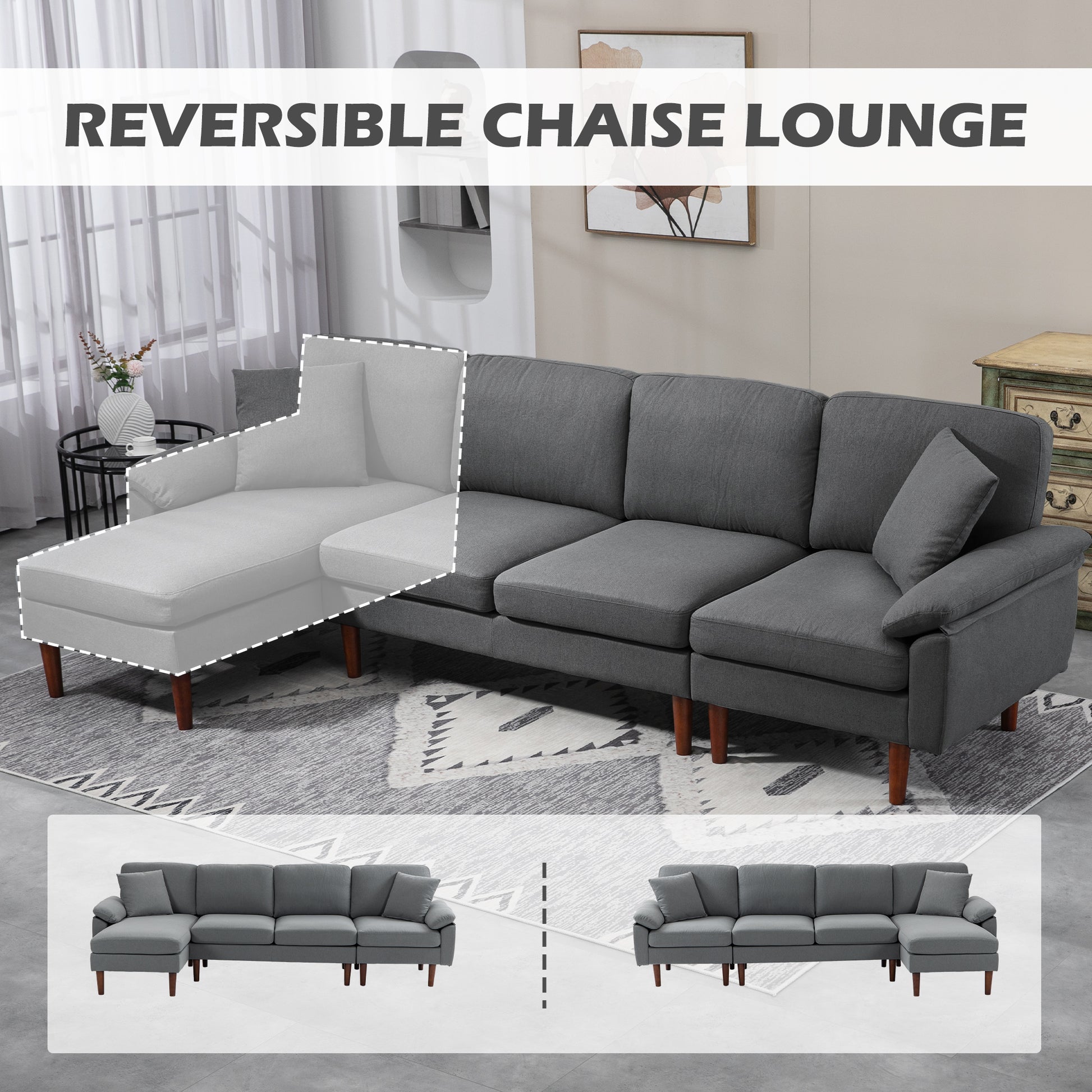 L-Shape Sofa Modern Sectional Dark Grey - Reversible-DECOROLALA