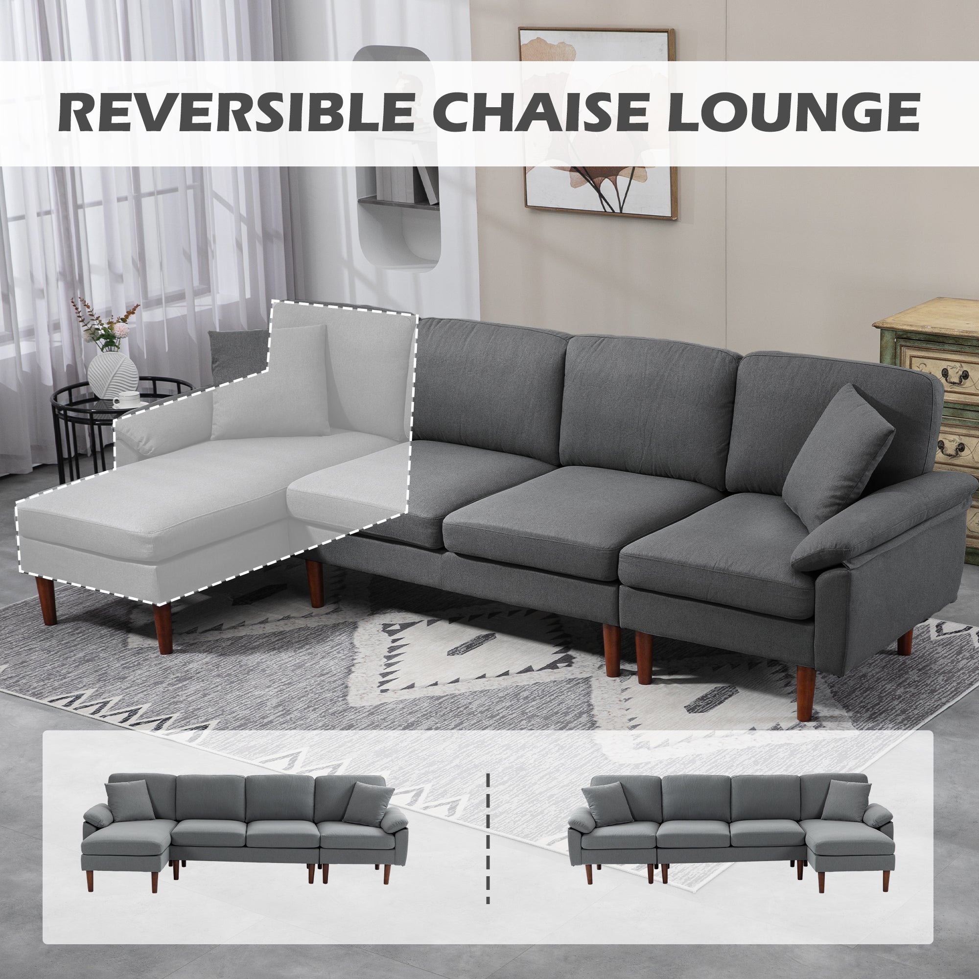 L-Shape Sofa Modern Sectional Dark Grey - Reversible-DECOROLALA