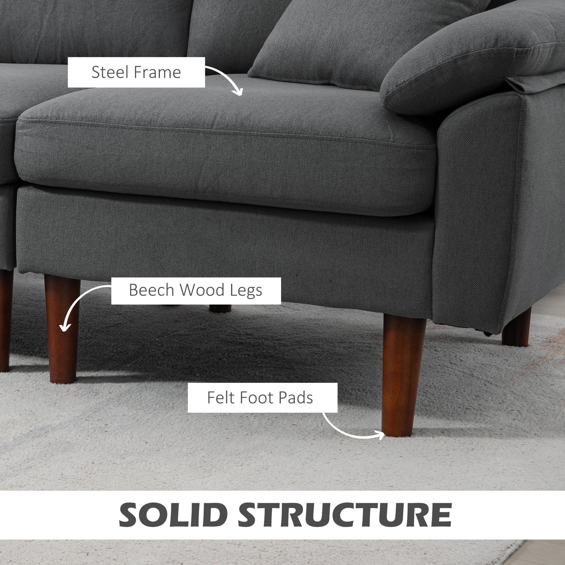 L-Shape Sofa Modern Sectional Dark Grey - Reversible-DECOROLALA