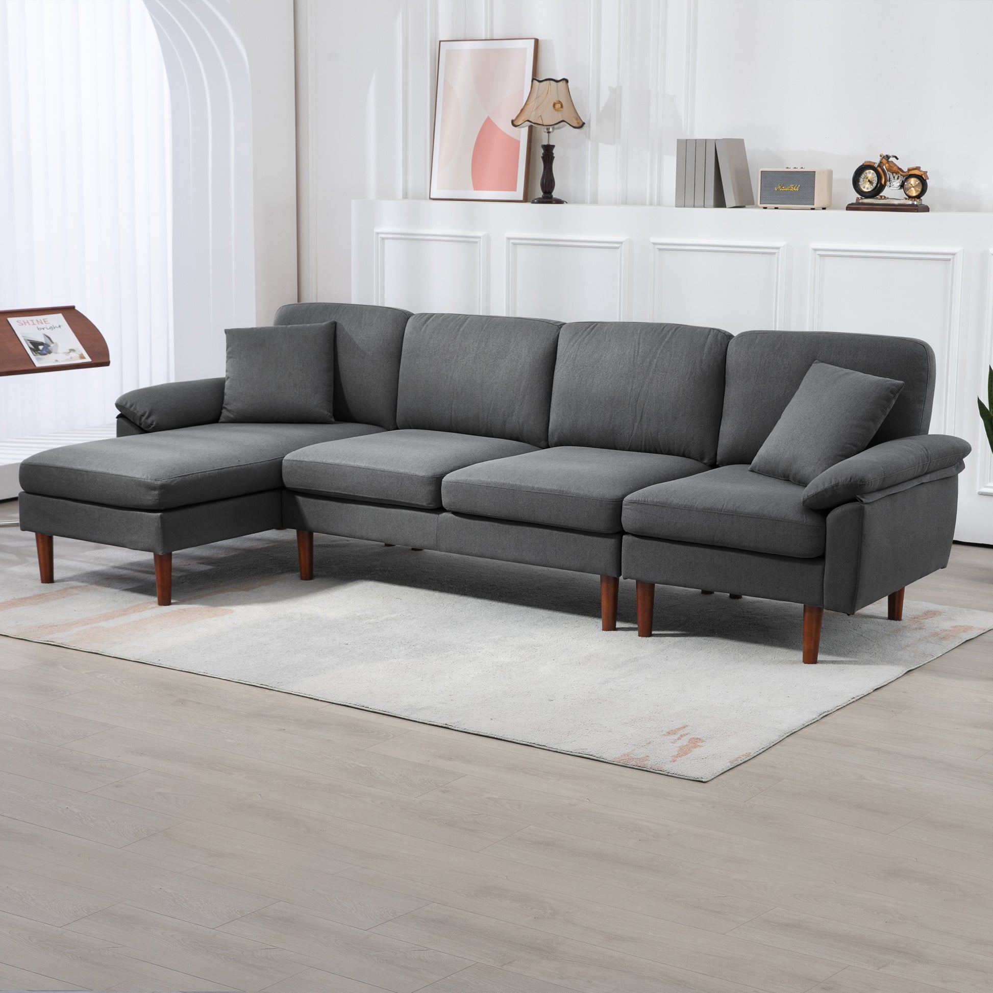 L-Shape Sofa Modern Sectional Dark Grey - Reversible-DECOROLALA