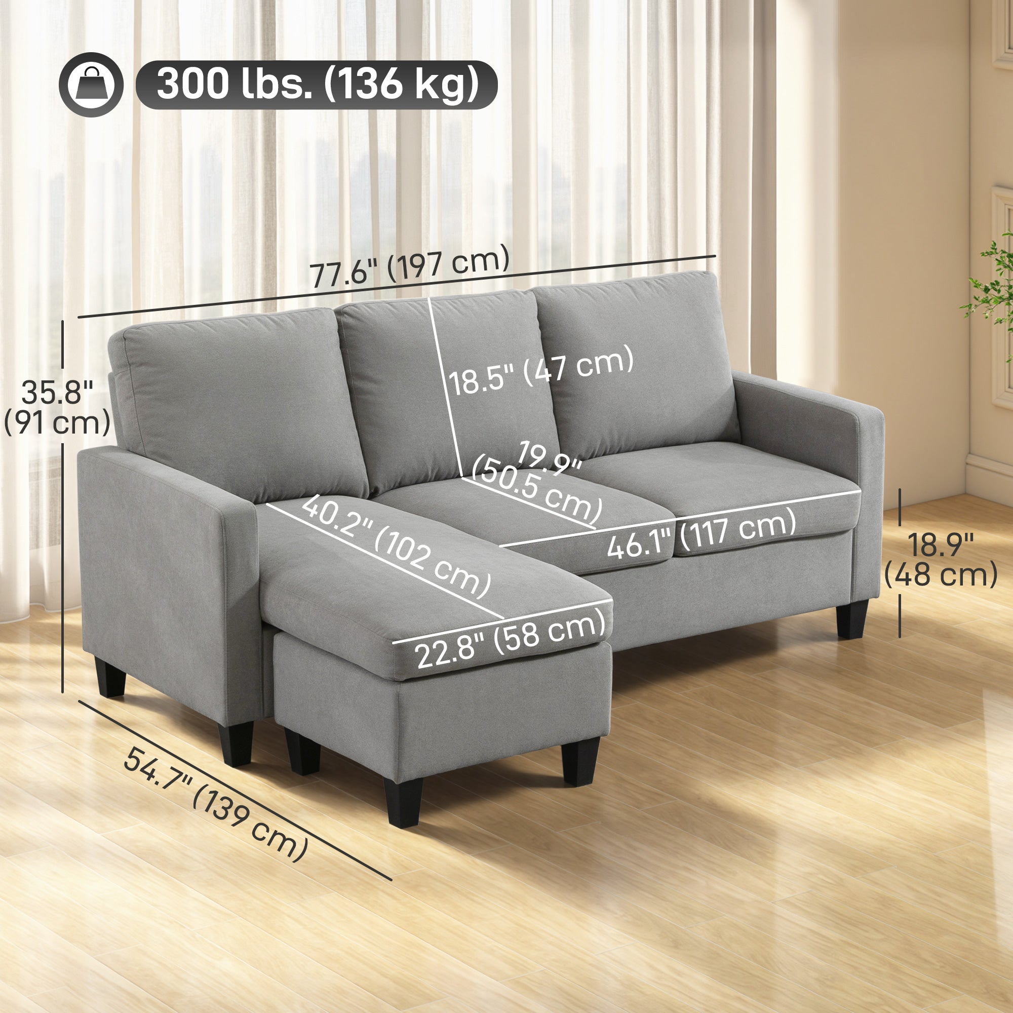 L-Shape Sofa Modern Sectional - Light Grey Linen-DECOROLALA