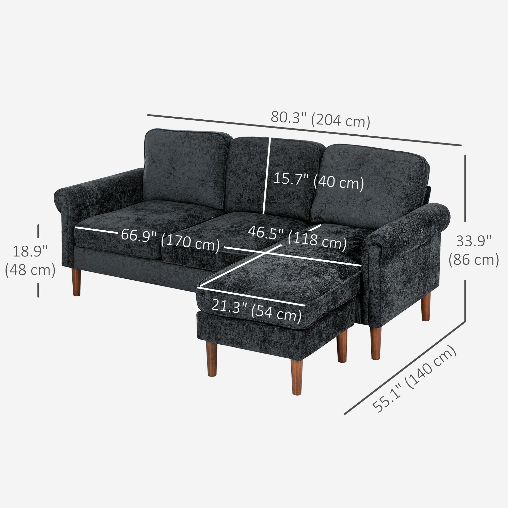 L Shape Sofa Sectional Couch Chaise Lounge Black-DECOROLALA