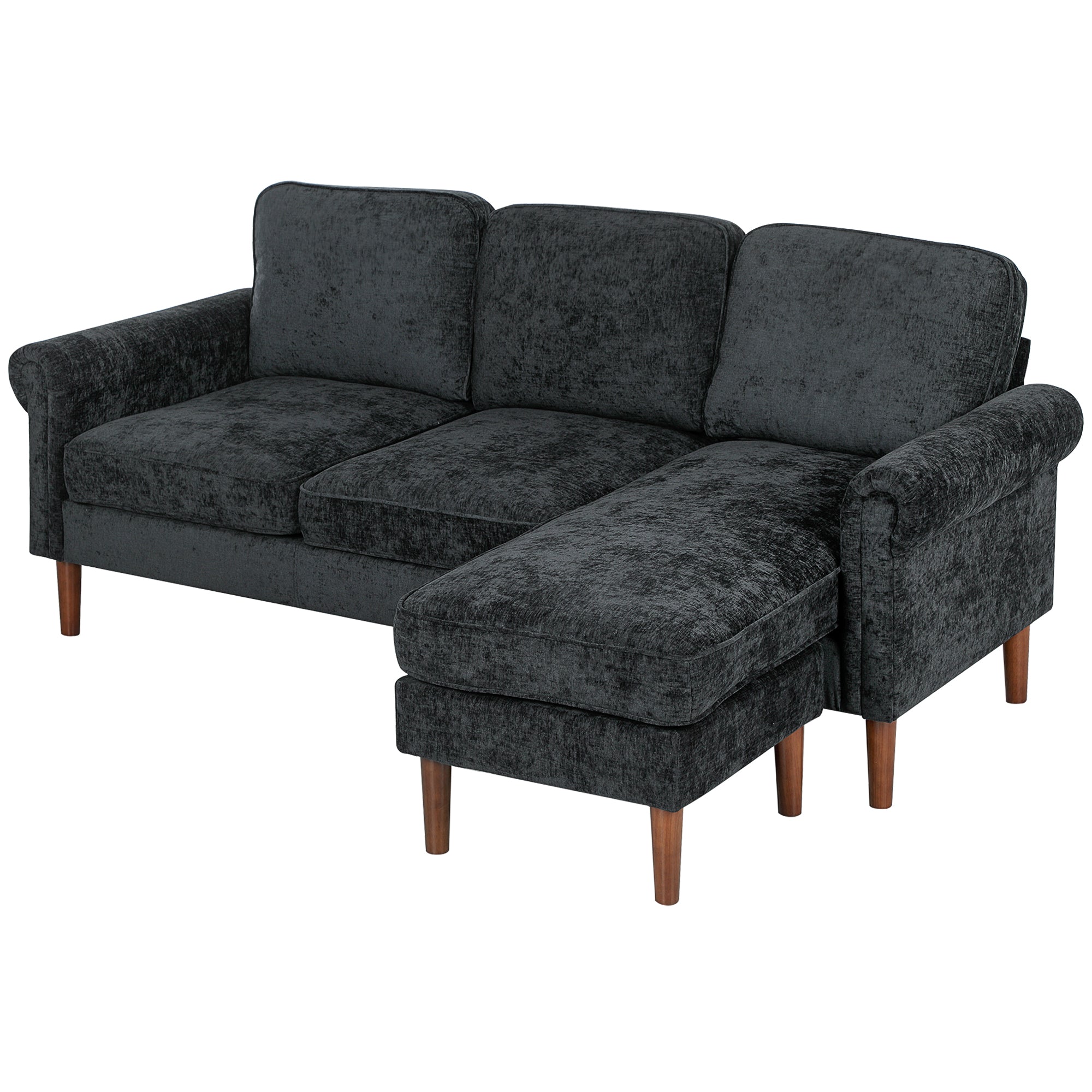 L Shape Sofa Sectional Couch Chaise Lounge Black-DECOROLALA