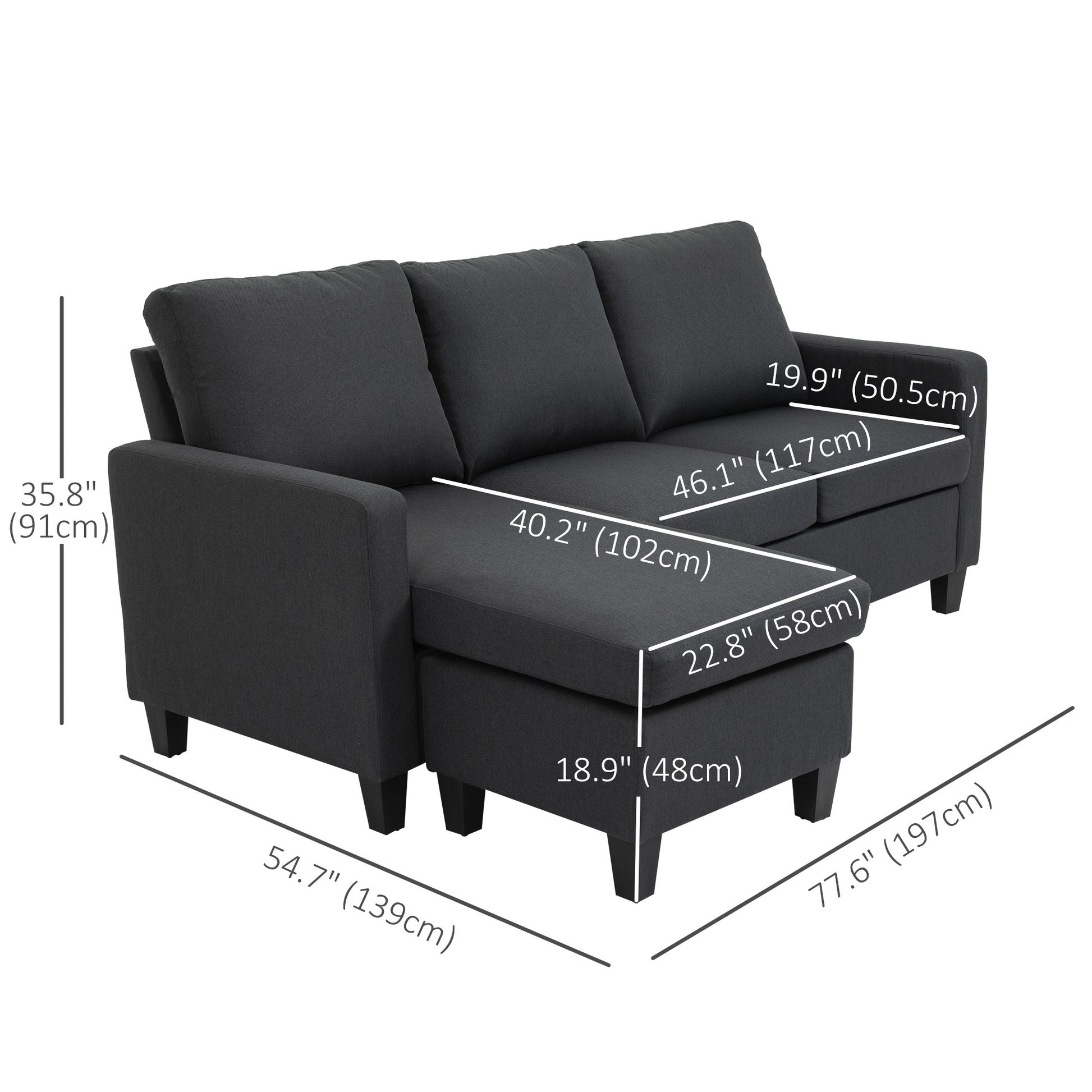 L-Shape Sofa Sectional Couch Dark Grey Linen-DECOROLALA