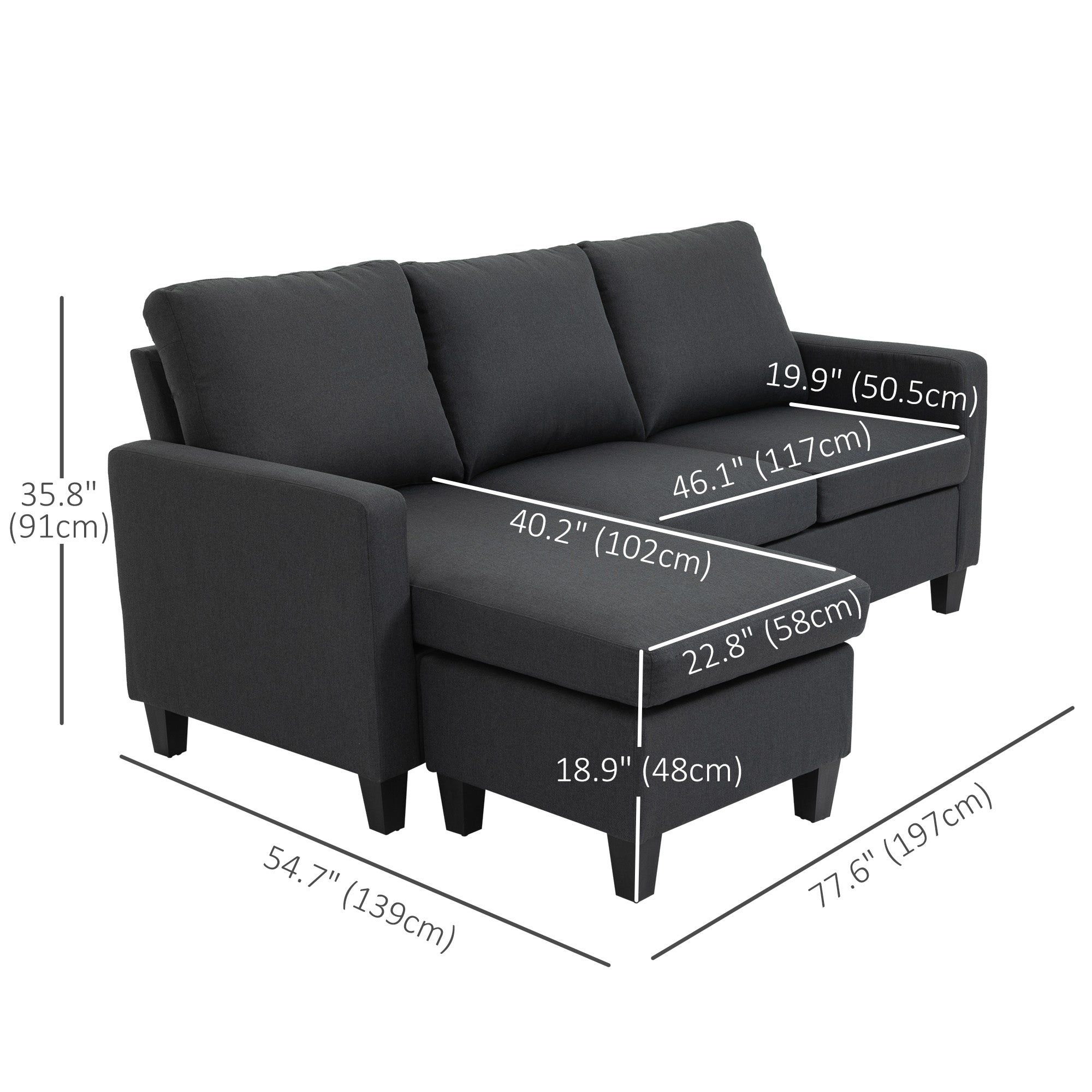 L-Shape Sofa Sectional Couch Dark Grey Linen-DECOROLALA