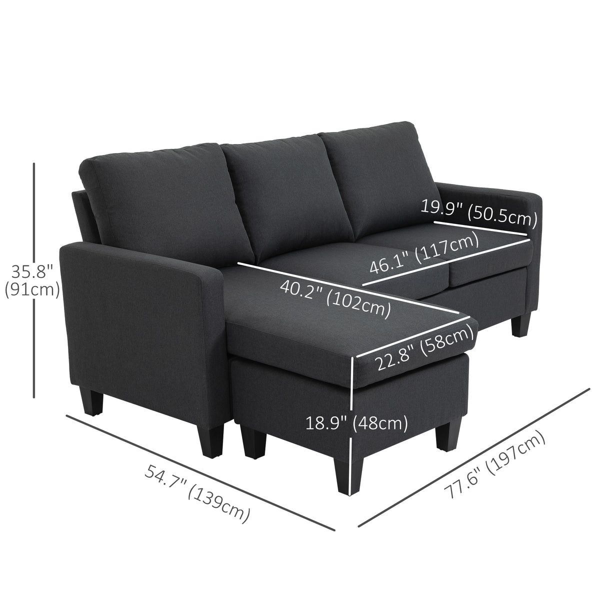 L-Shape Sofa Sectional Couch Dark Grey Linen-DECOROLALA