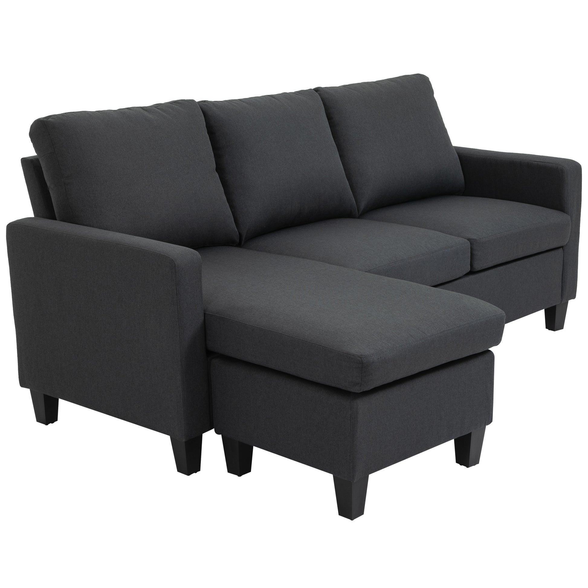 L-Shape Sofa Sectional Couch Dark Grey Linen-DECOROLALA
