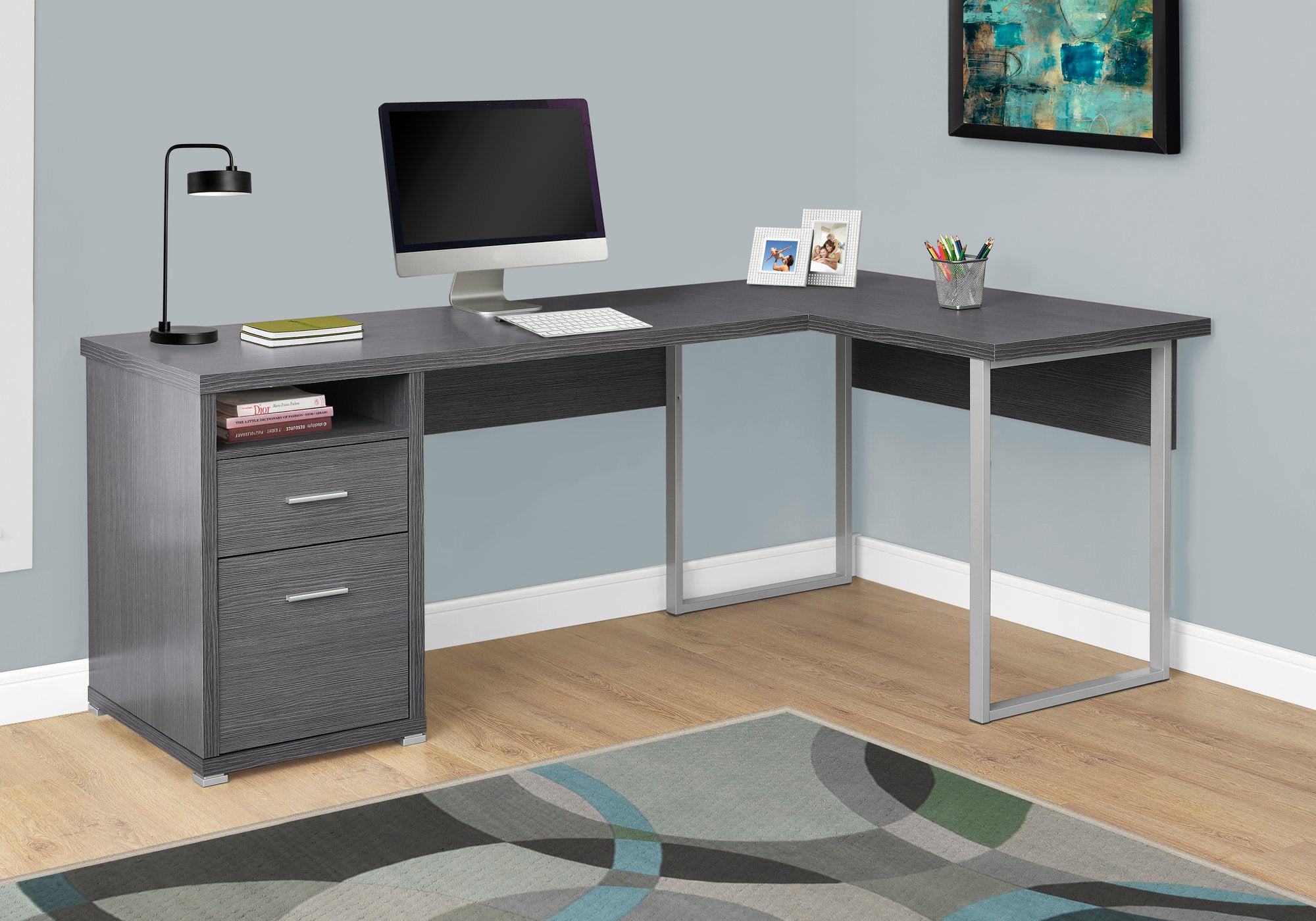L-Shaped Computer Desk 80" Dark Taupe Reversible-Computer Desk-DECOROLALA