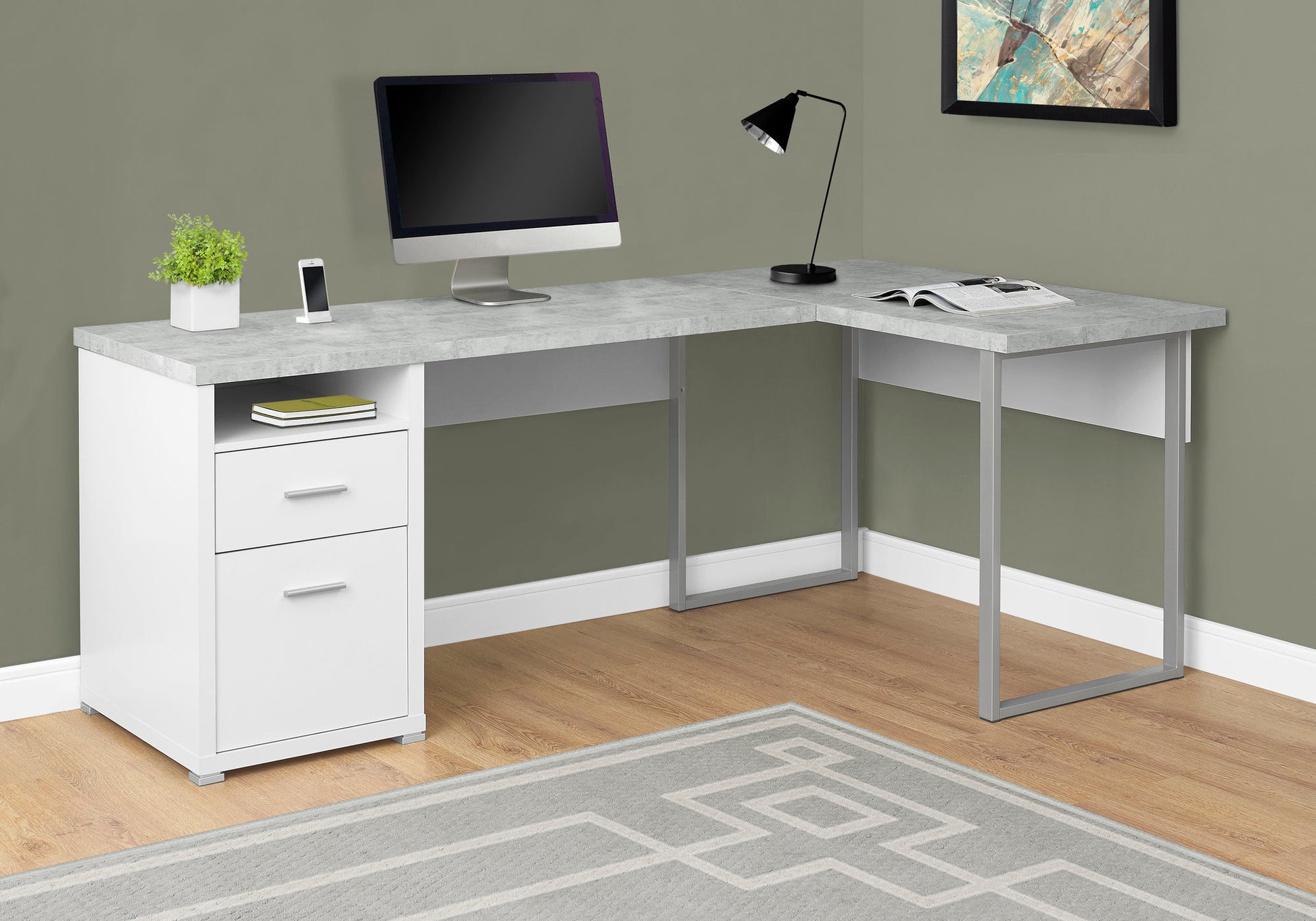 L-Shaped Computer Desk 80" Dark Taupe Reversible-Computer Desk-DECOROLALA