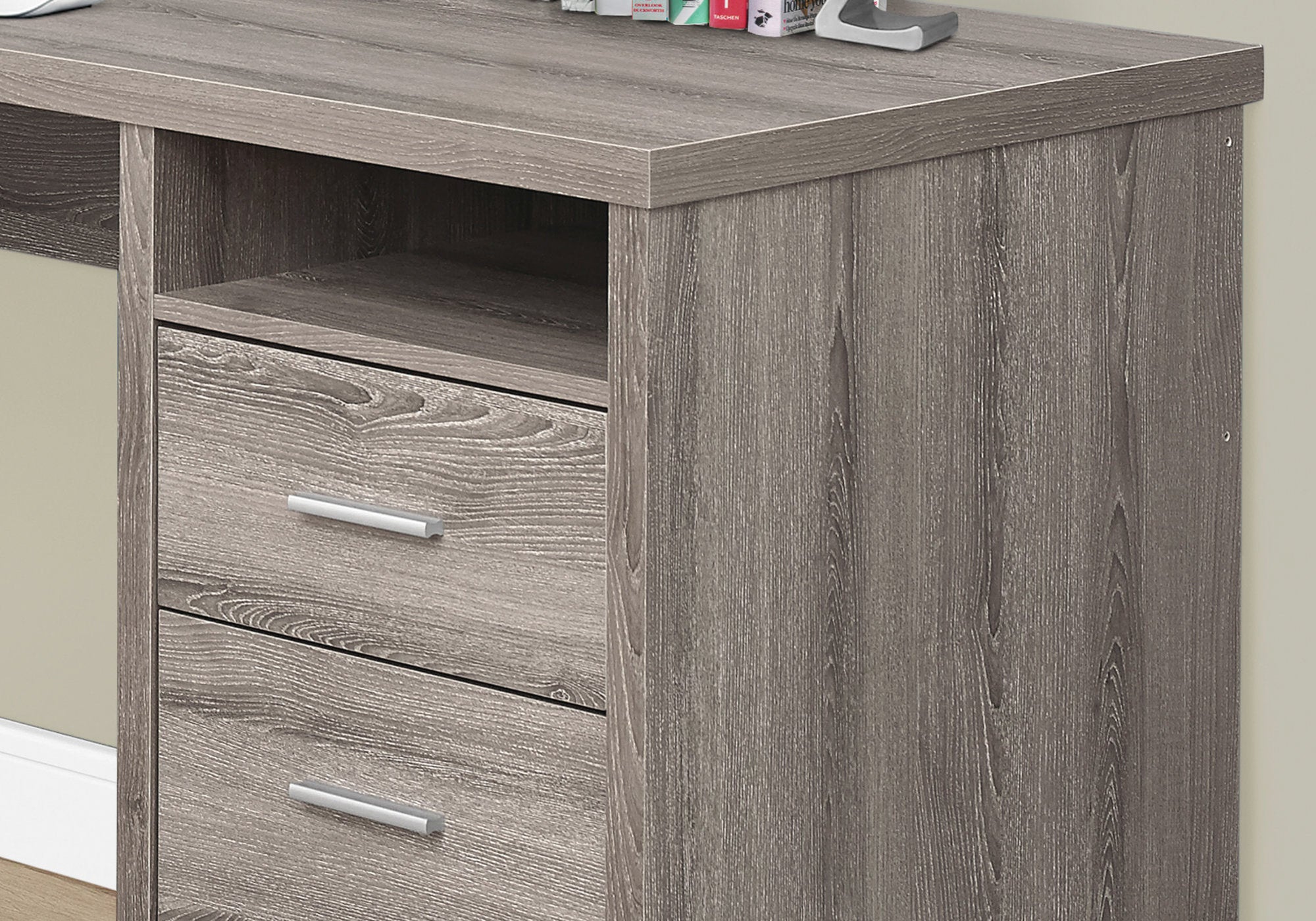 L-Shaped Computer Desk 80" Dark Taupe Reversible-Computer Desk-DECOROLALA