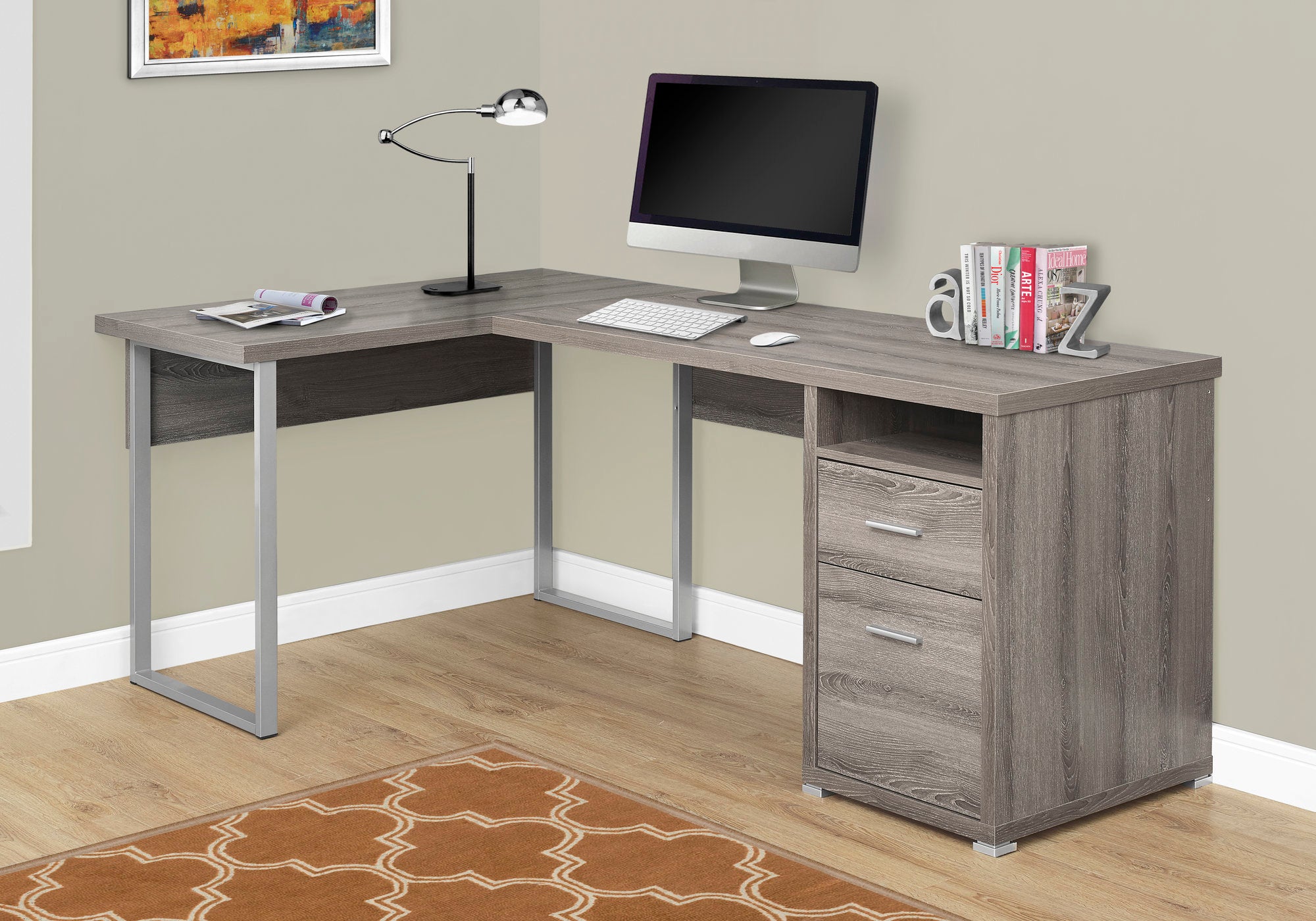 L-Shaped Computer Desk 80" Dark Taupe Reversible-Computer Desk-DECOROLALA