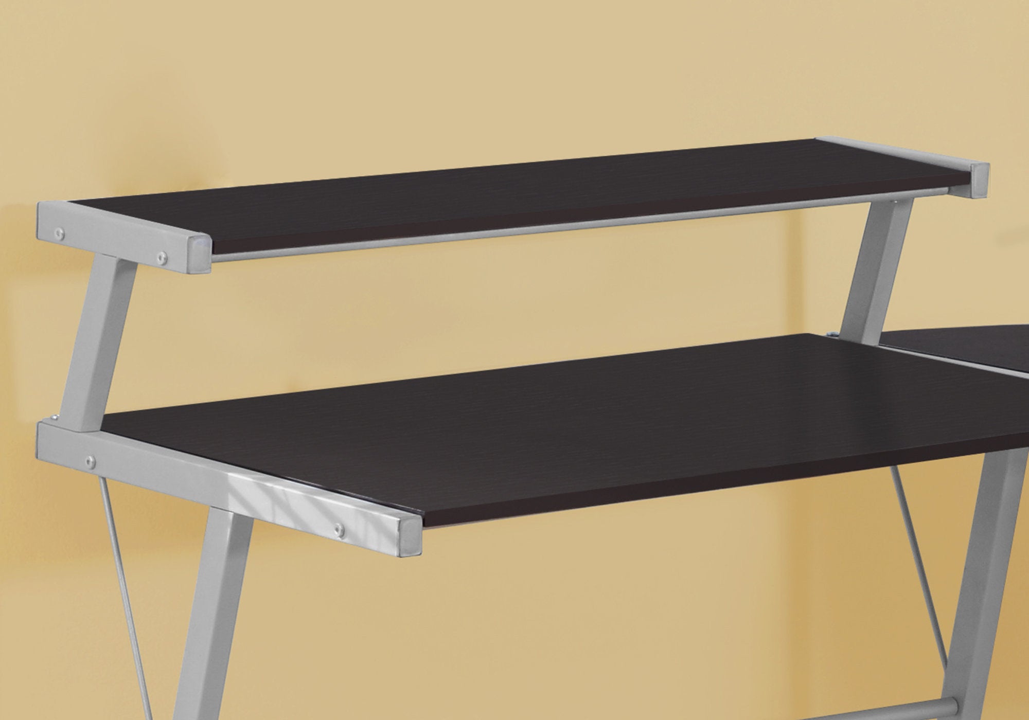 L-Shaped Computer Desk, Espresso Top with Grey Metal Frame-Computer Desk-DECOROLALA