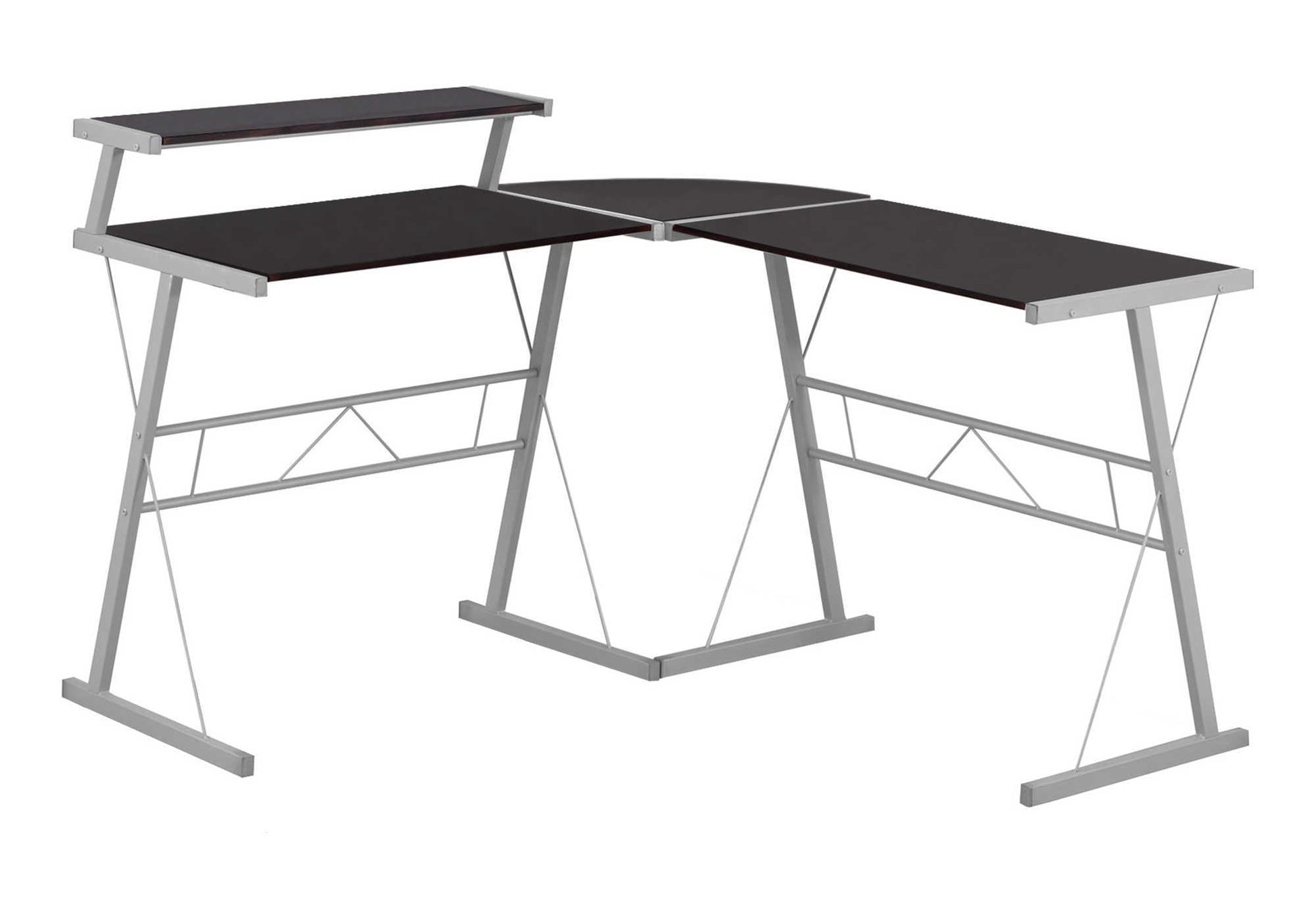L-Shaped Computer Desk, Espresso Top with Grey Metal Frame-Computer Desk-DECOROLALA