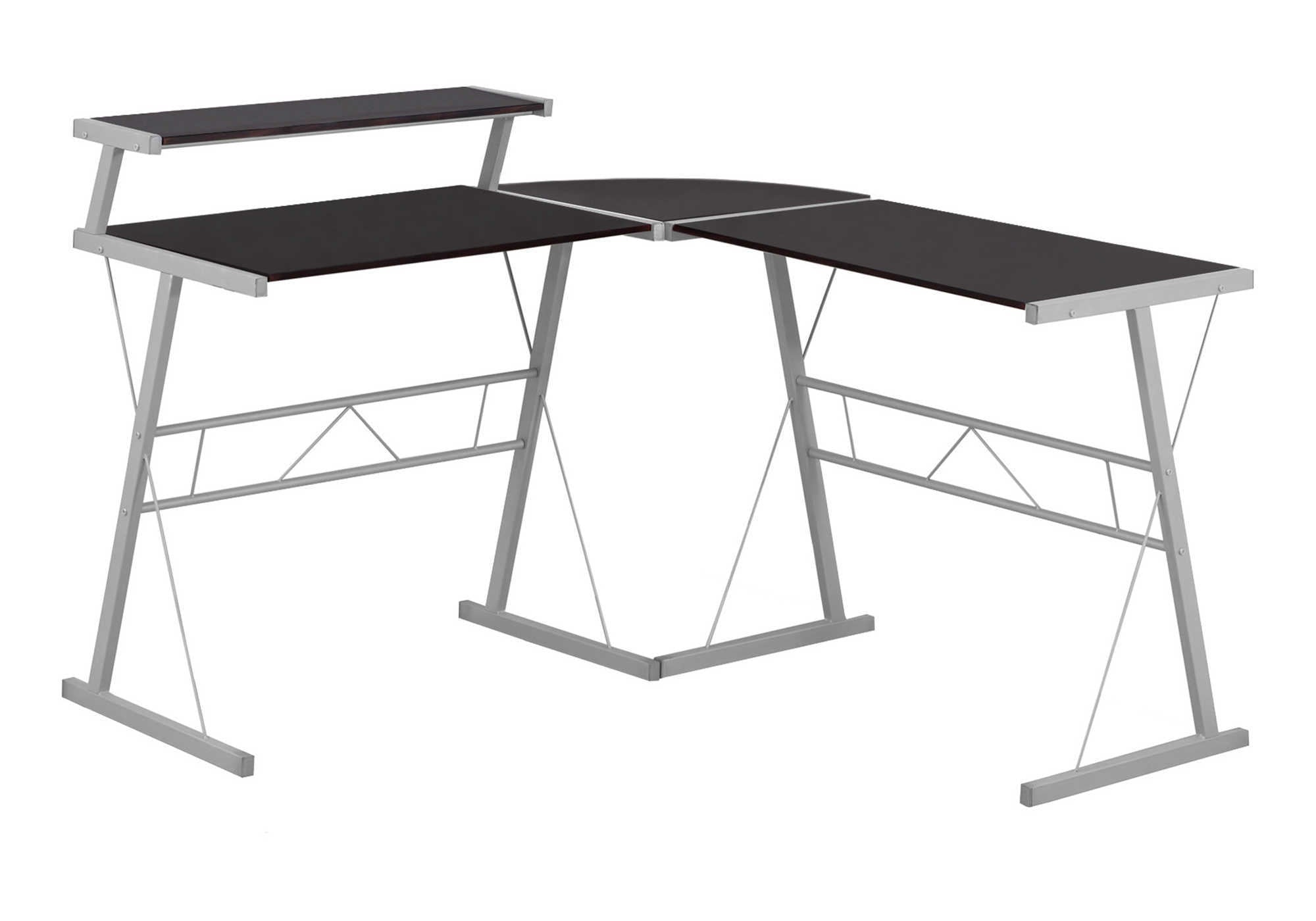 L-Shaped Computer Desk, Espresso Top with Grey Metal Frame-Computer Desk-DECOROLALA