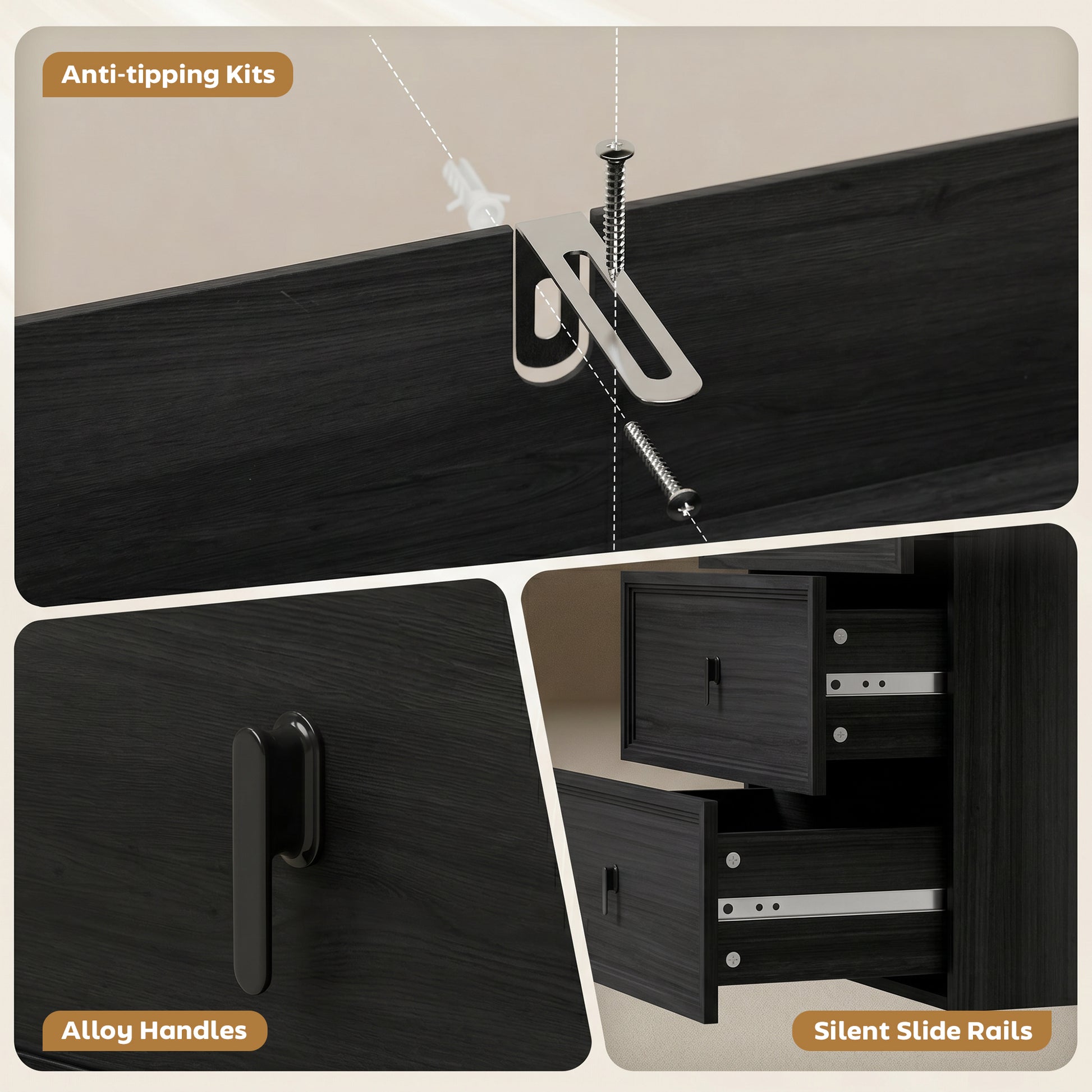 L Shaped Computer Desk Home Office Desk with 3 Drawers Black Wood Grain-Office Products > Office Furniture > Office Desks & Work Stations > Computer Desks-DECOROLALA