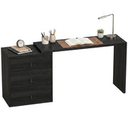 L Shaped Computer Desk Home Office Desk with 3 Drawers Black Wood Grain-Office Products > Office Furniture > Office Desks & Work Stations > Computer Desks-DECOROLALA