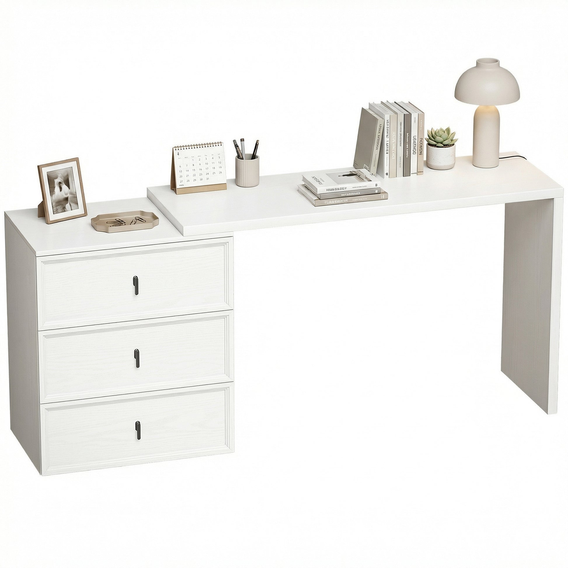 L Shaped Computer Desk Home Office Desk with 3 Drawers White Wood Grain-Office Products > Office Furniture > Office Desks & Work Stations > Computer Desks-DECOROLALA