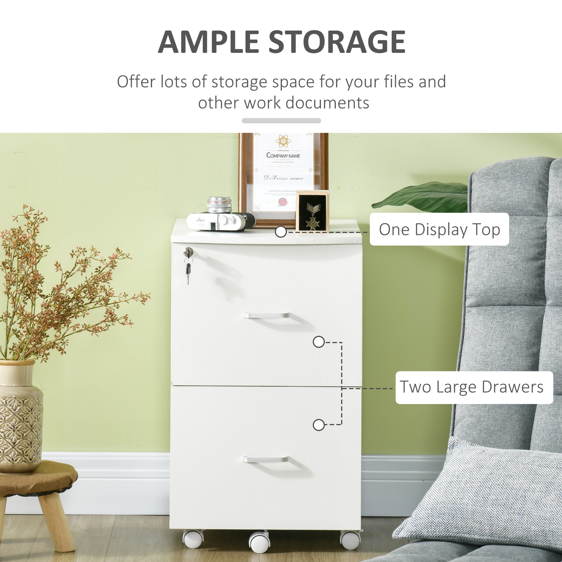 L-Shaped Computer Desk and File Cabinet Set - White Modern MDF-DECOROLALA