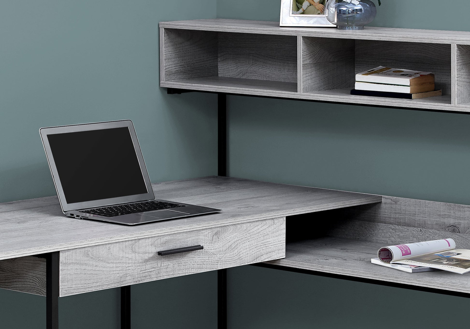 L-Shaped Computer Desk with Storage, Grey Wood-Look-Office Chair-DECOROLALA